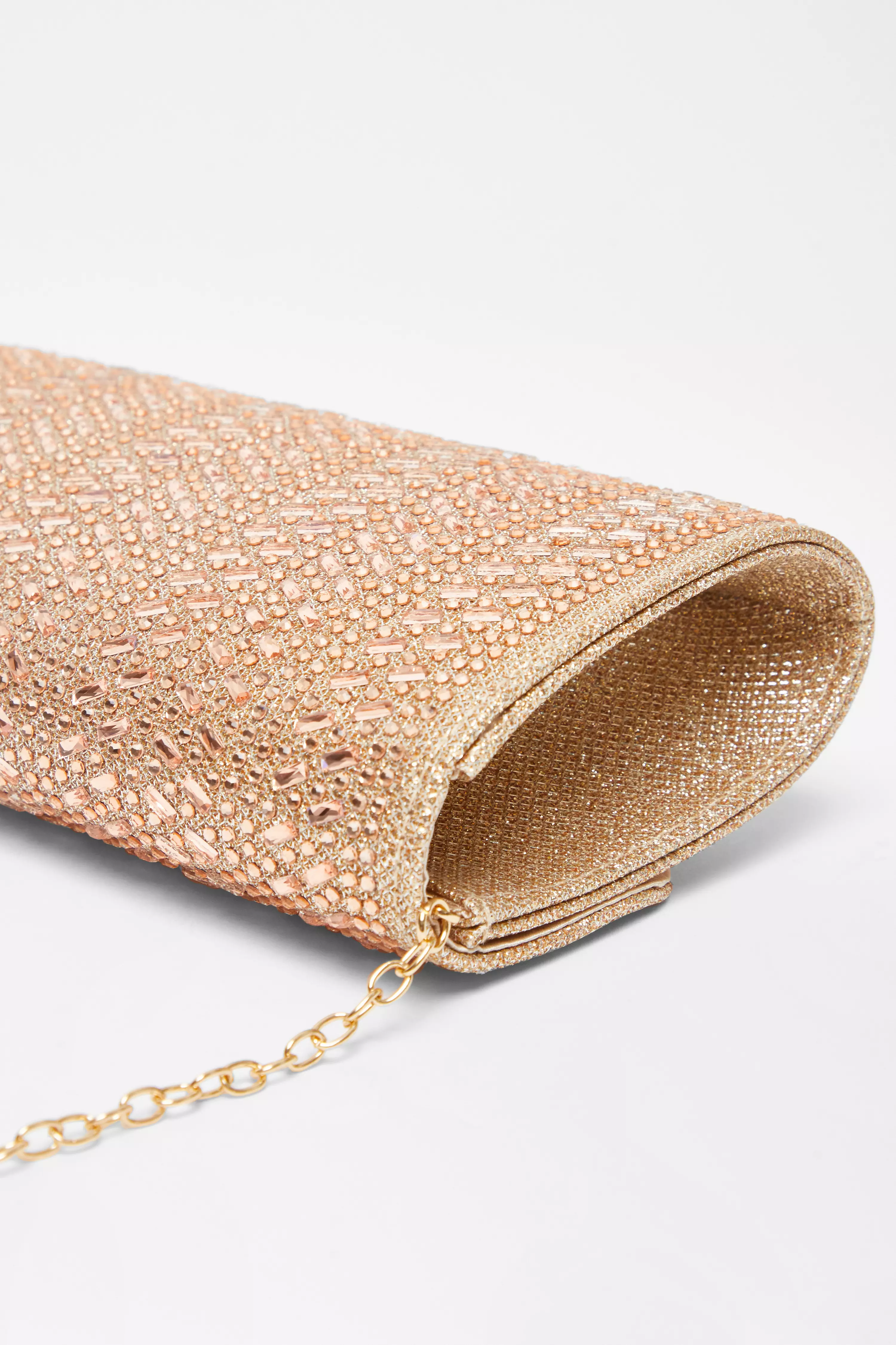 Rose Gold Diamante Clutch Bag