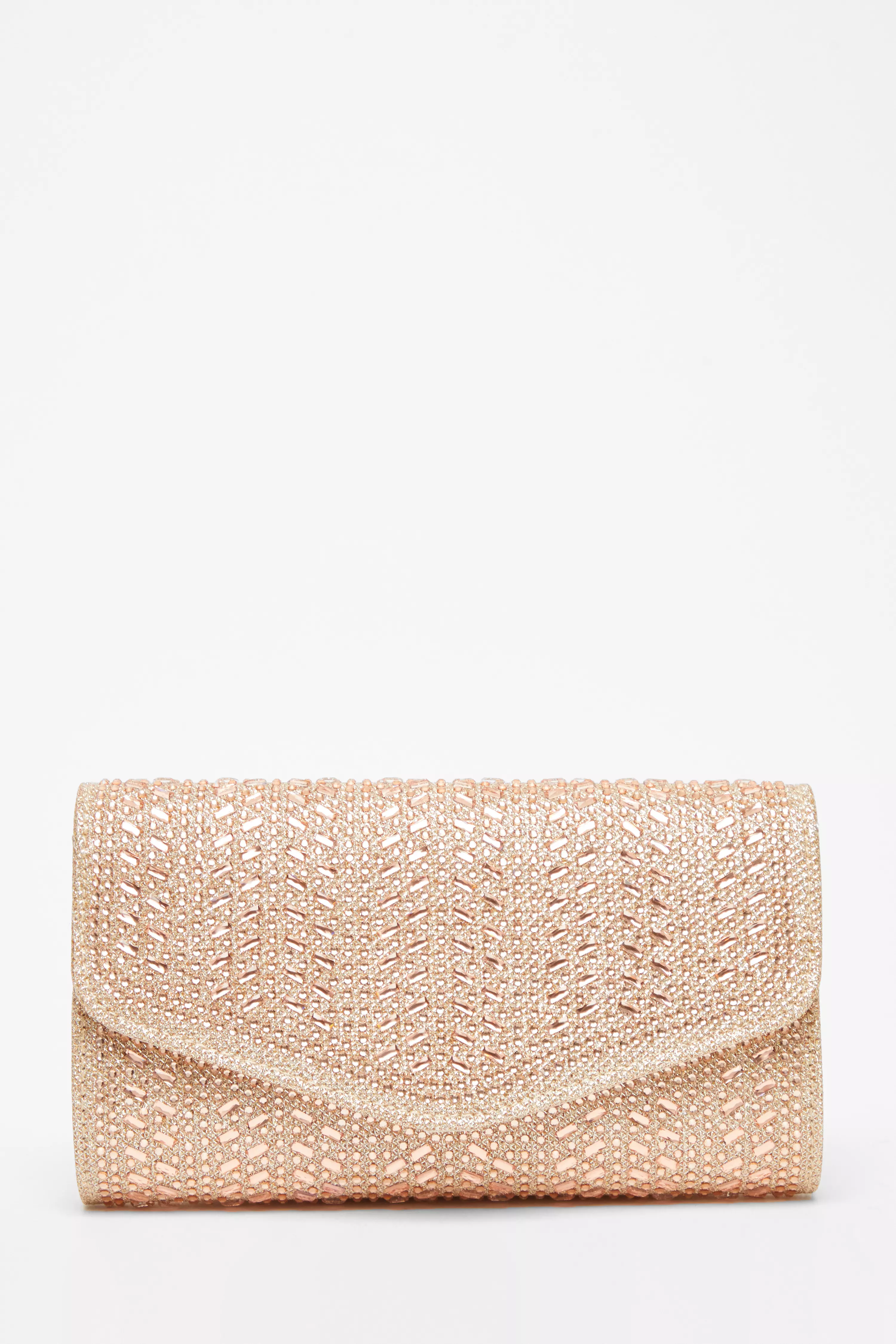 Rose Gold Diamante Clutch Bag