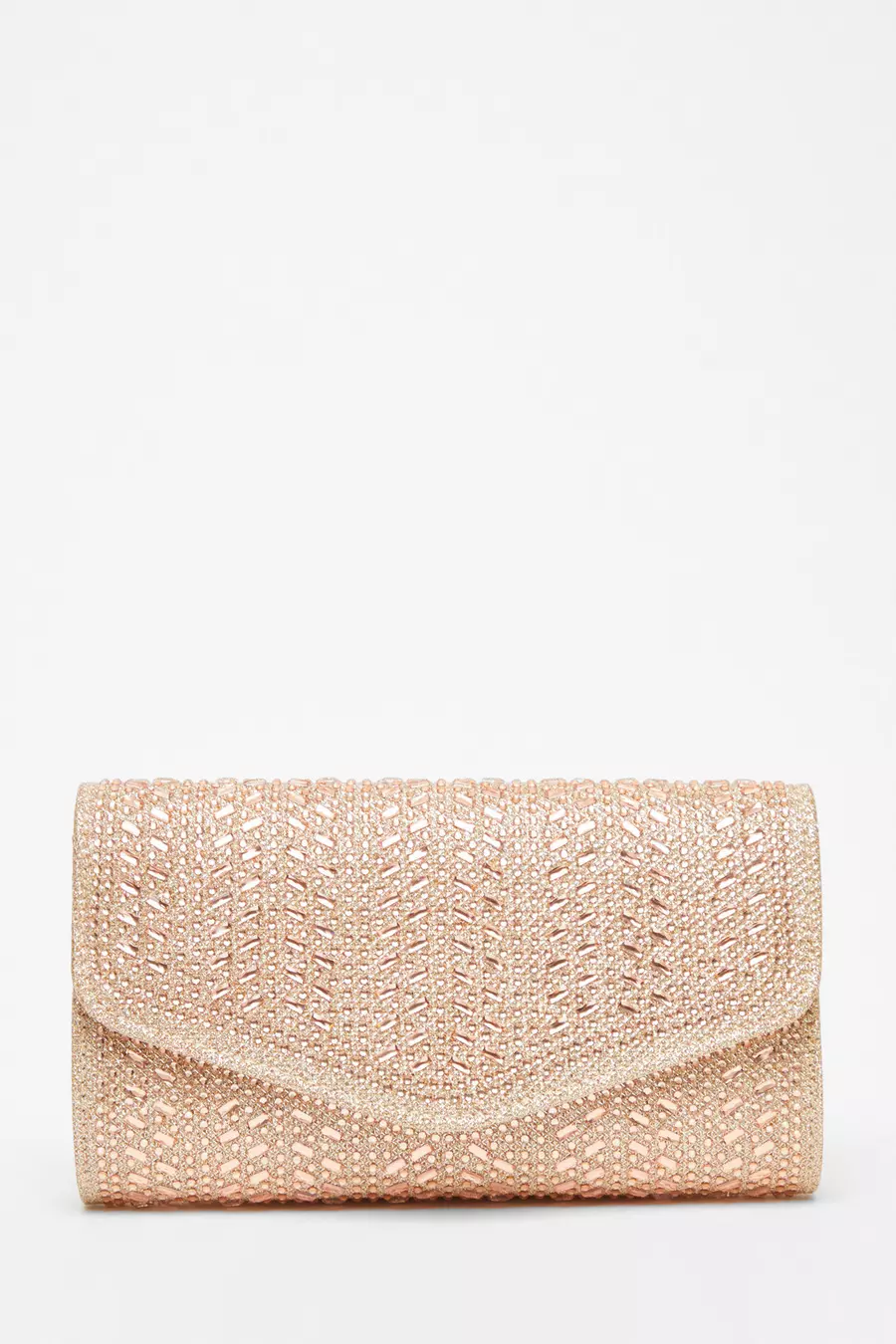 Rose Gold Diamante Clutch Bag QUIZ Clothing