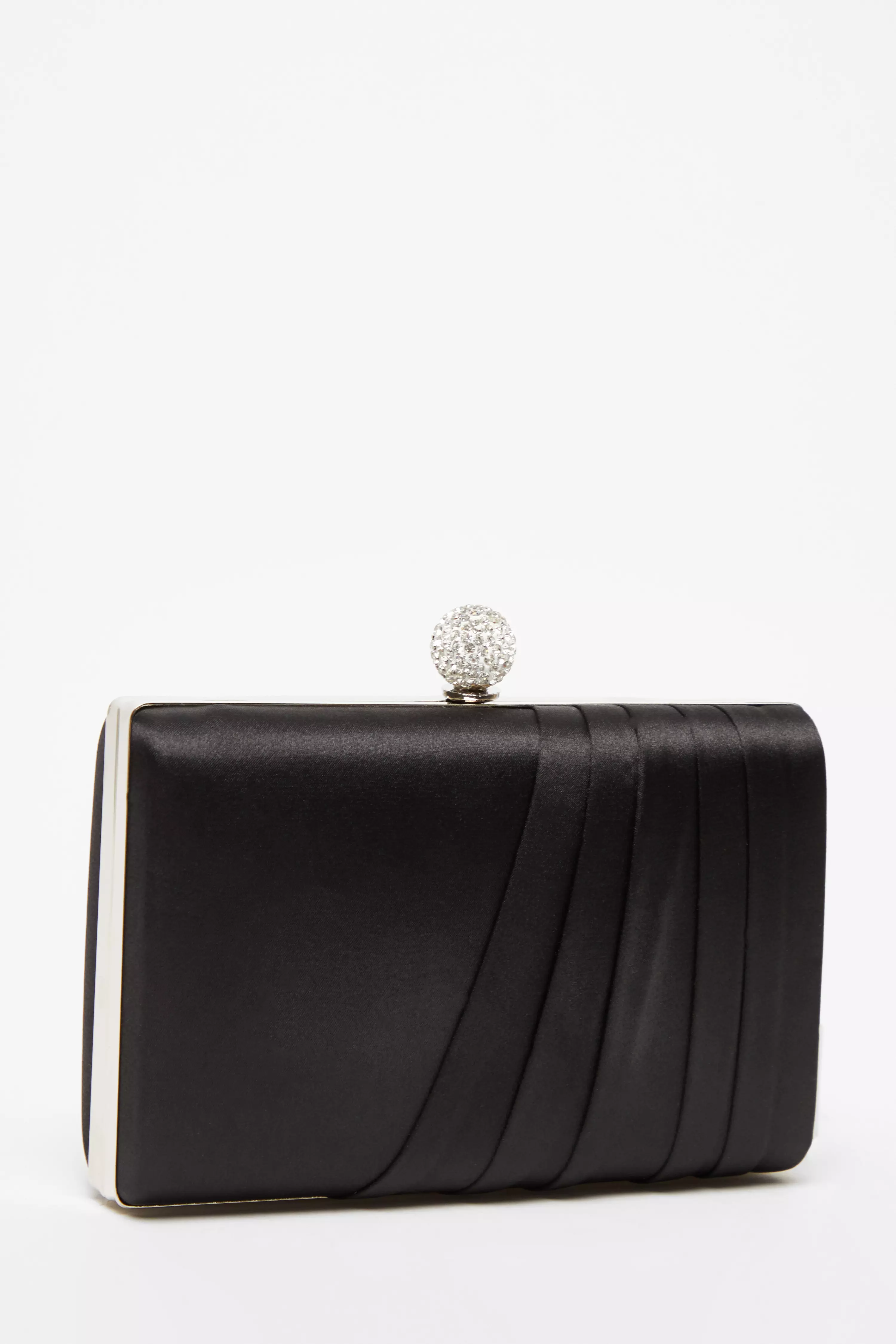 Black Satin Pleated Clutch Bag