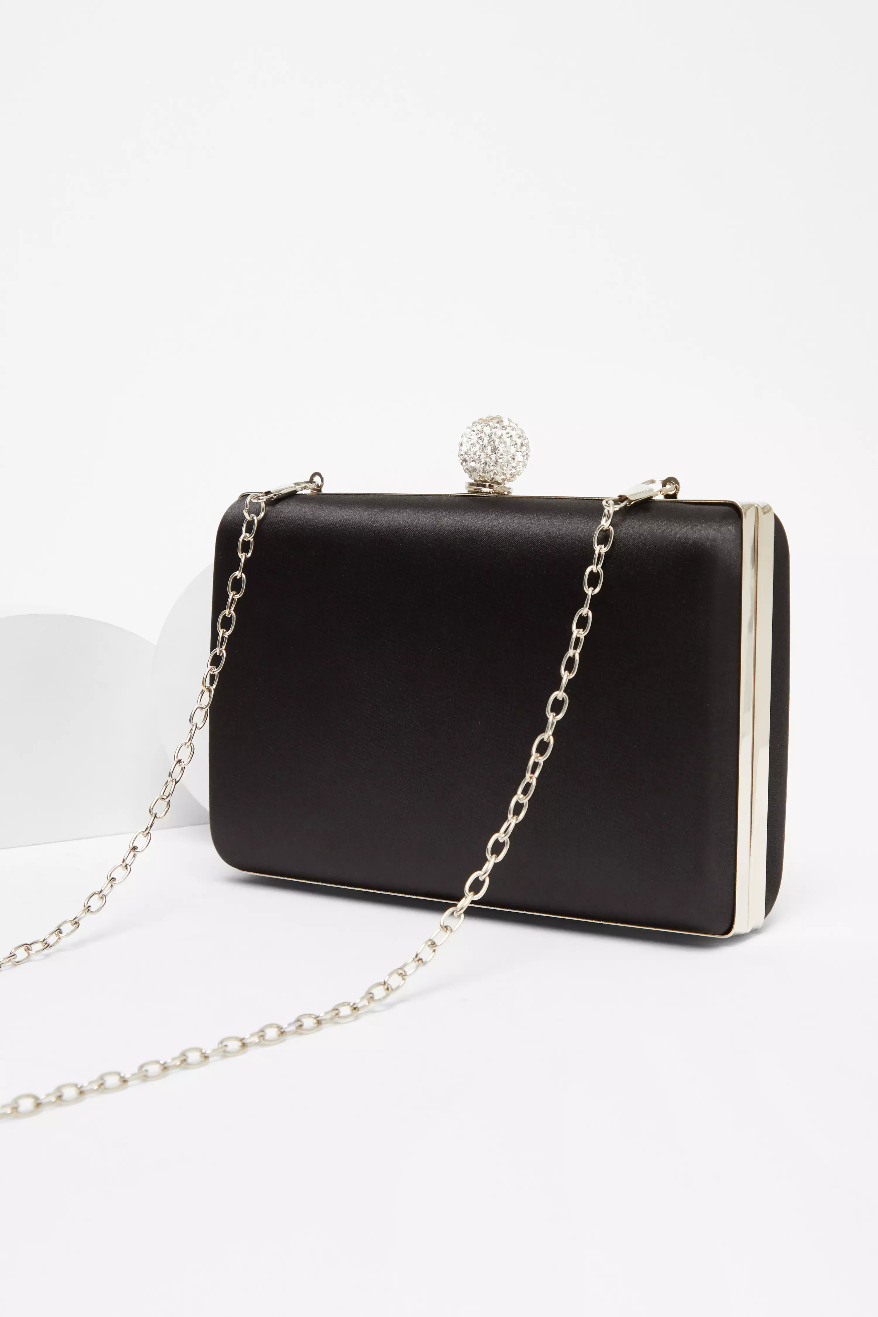 Black Satin Pleated Clutch Bag