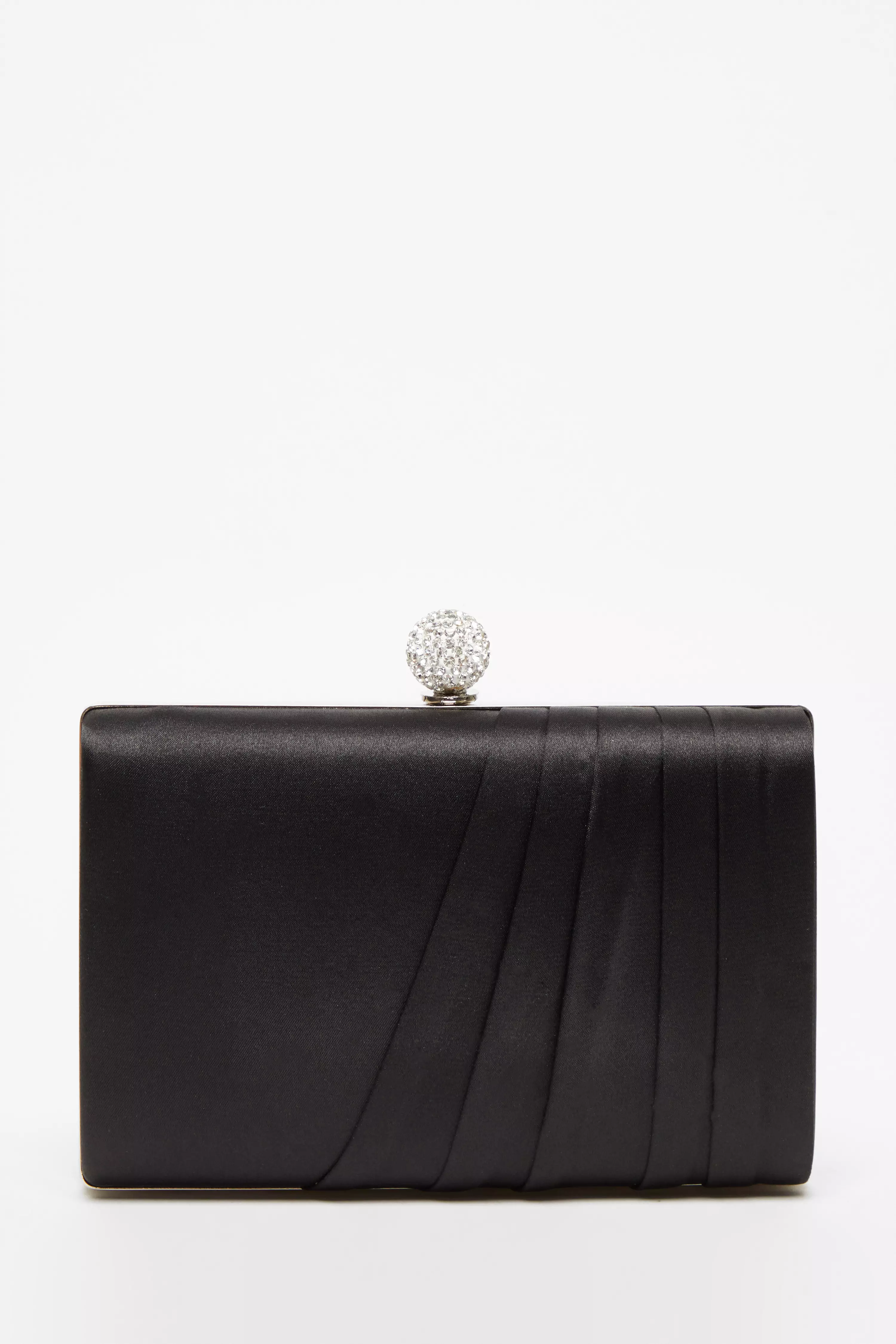 Black Satin Pleated Clutch Bag