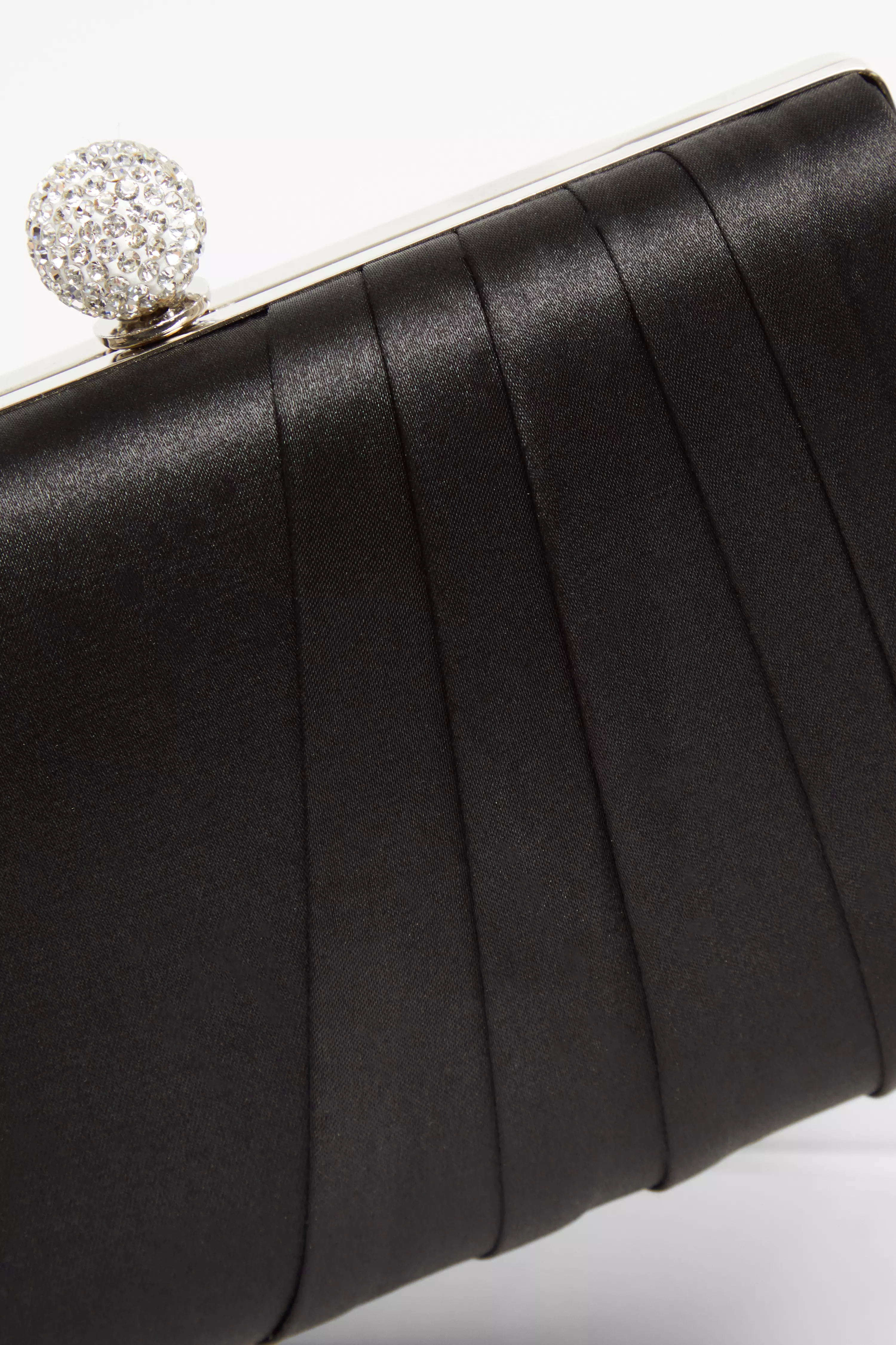 Black Satin Pleated Clutch Bag