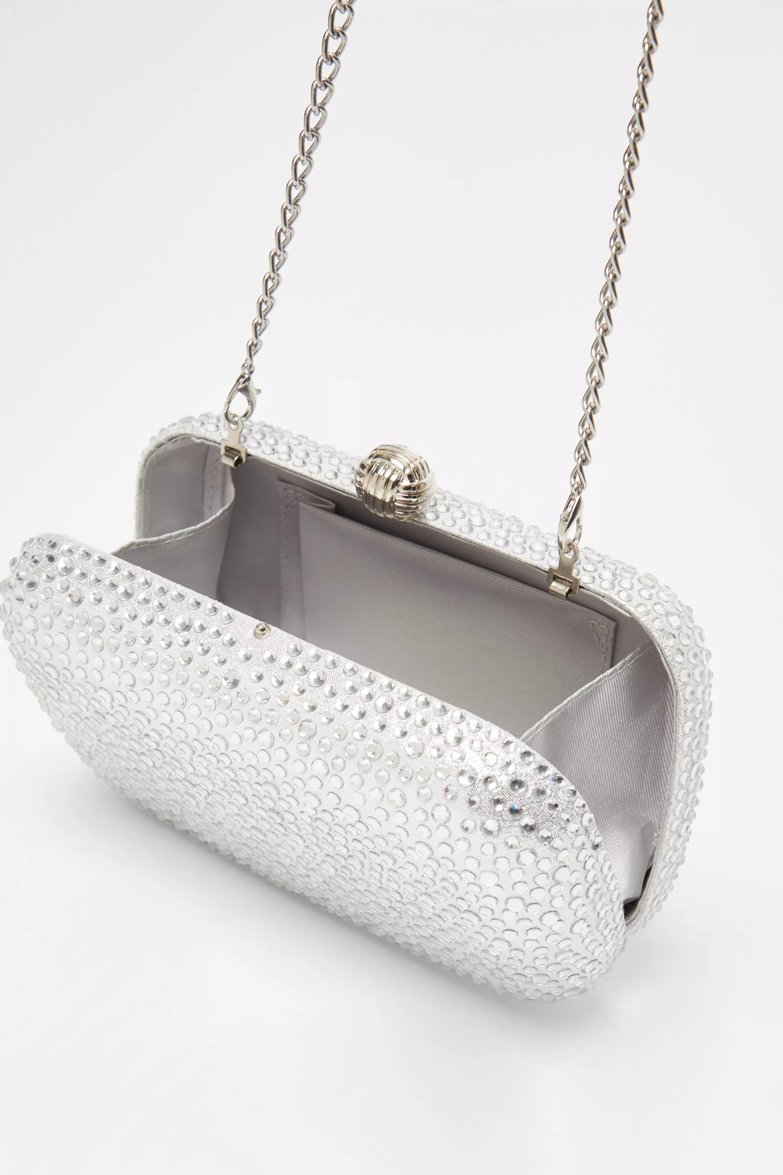 Silver Embellished Box Bag
