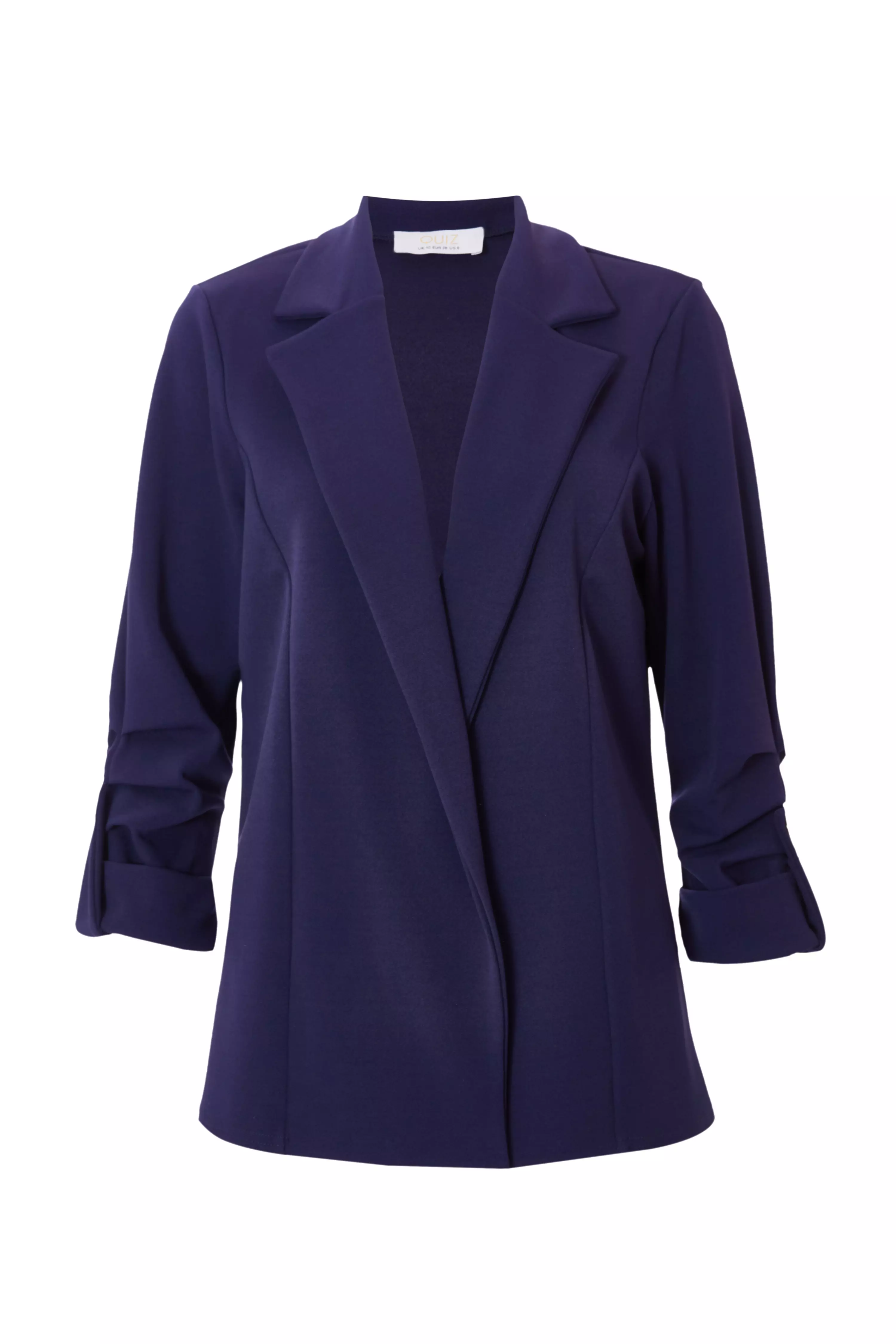 Navy Ruched Sleeve Blazer