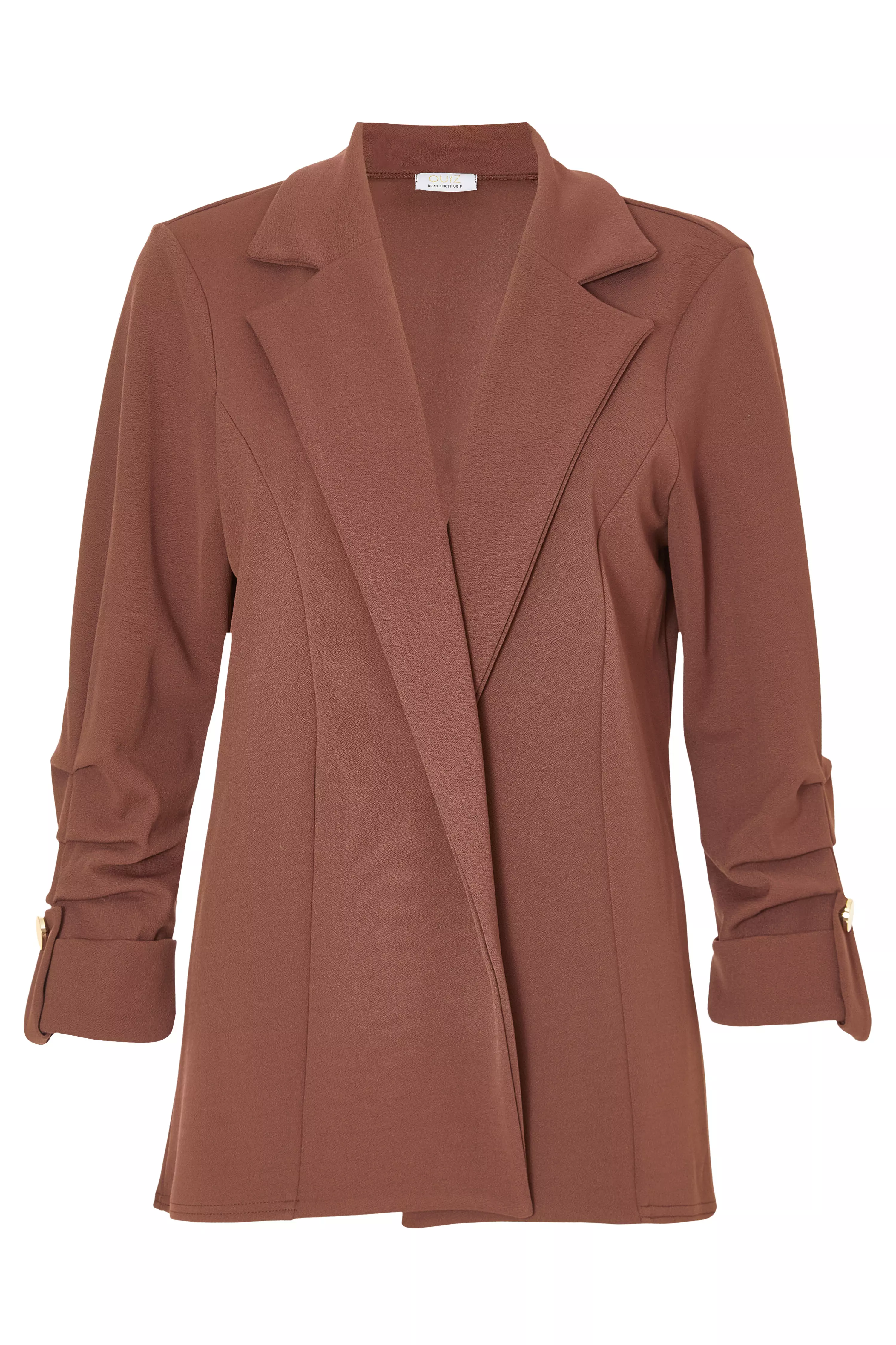 Brown Ruched Sleeve Blazer