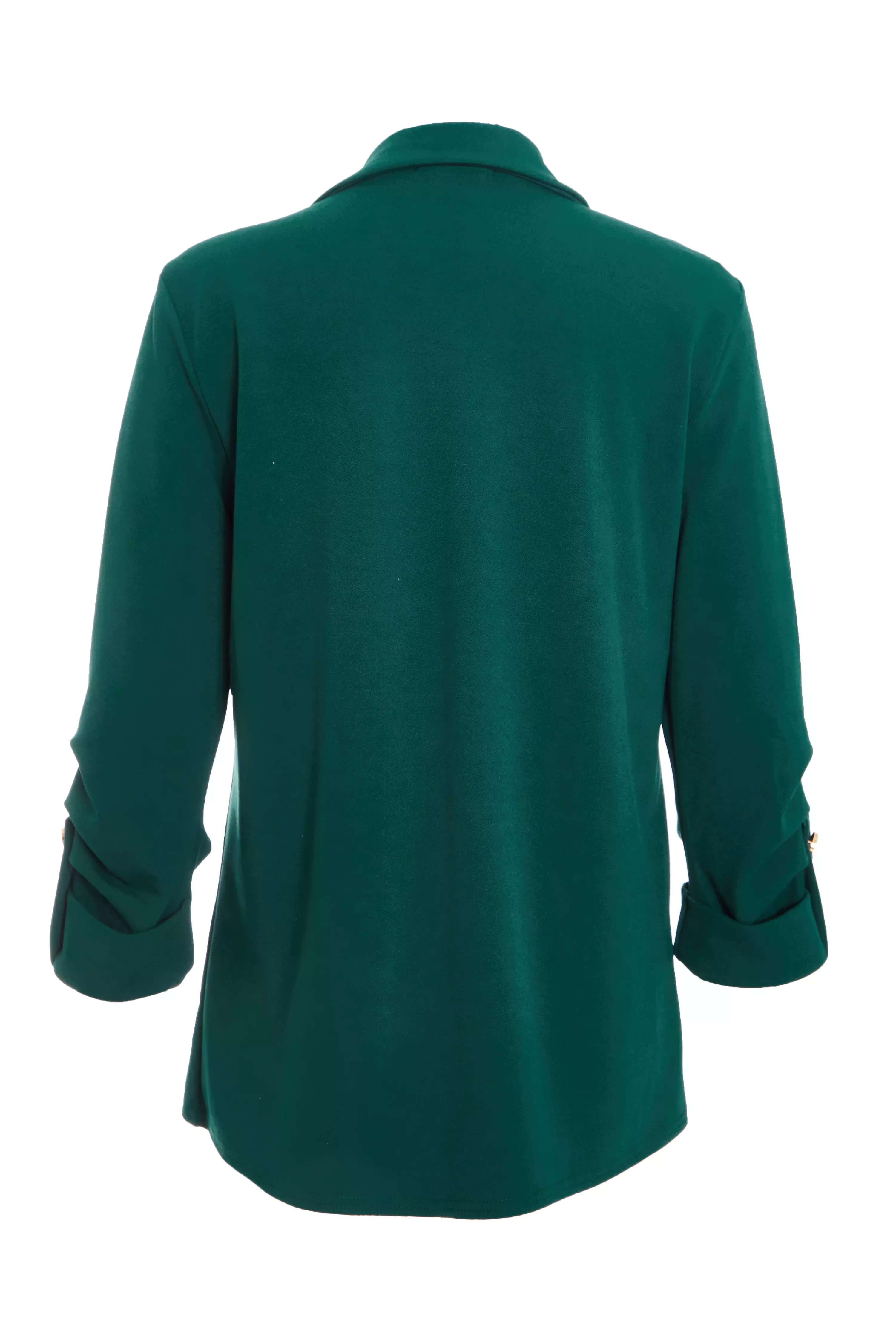 Bottle Green Ruched Sleeve Blazer