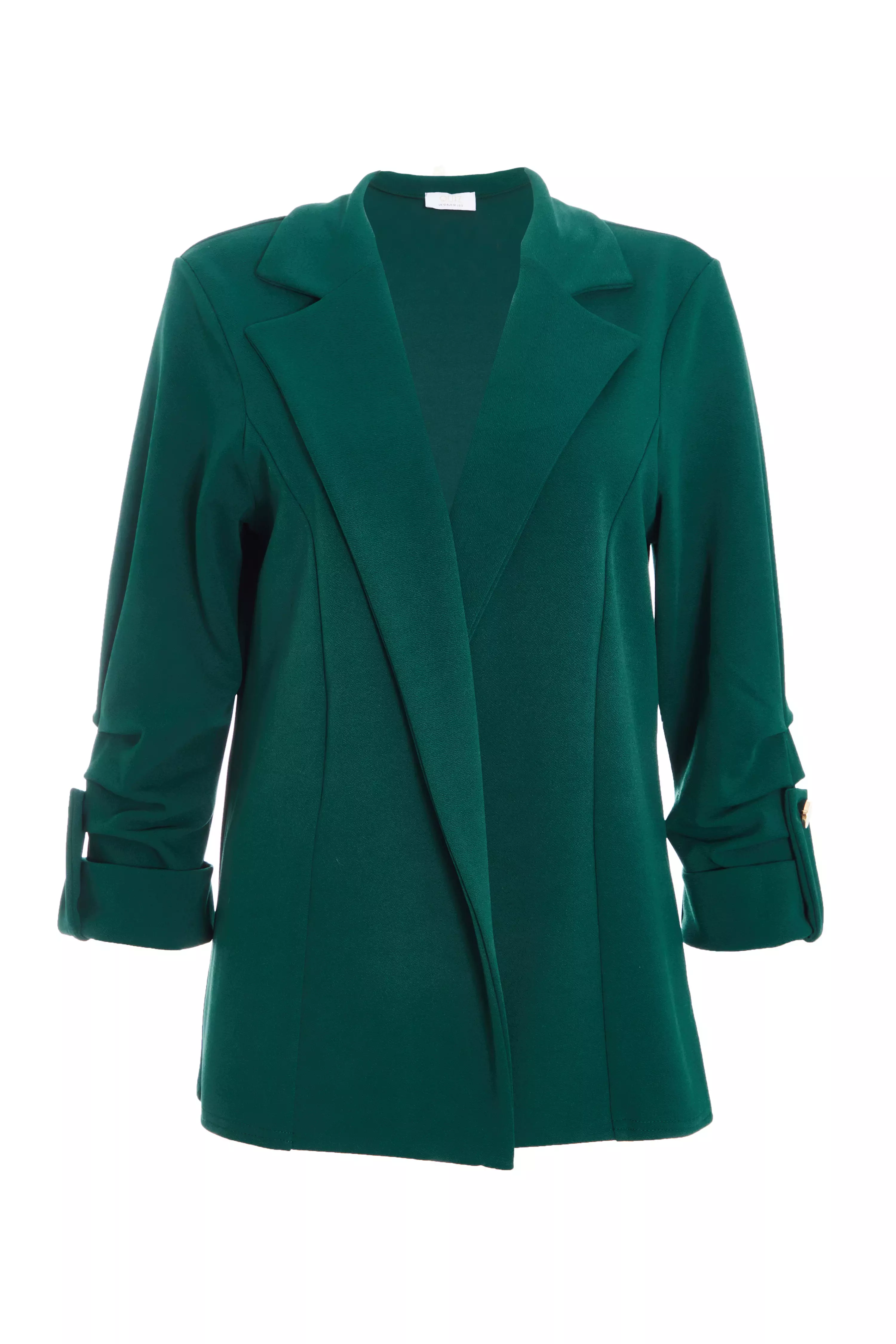 Bottle Green Ruched Sleeve Blazer