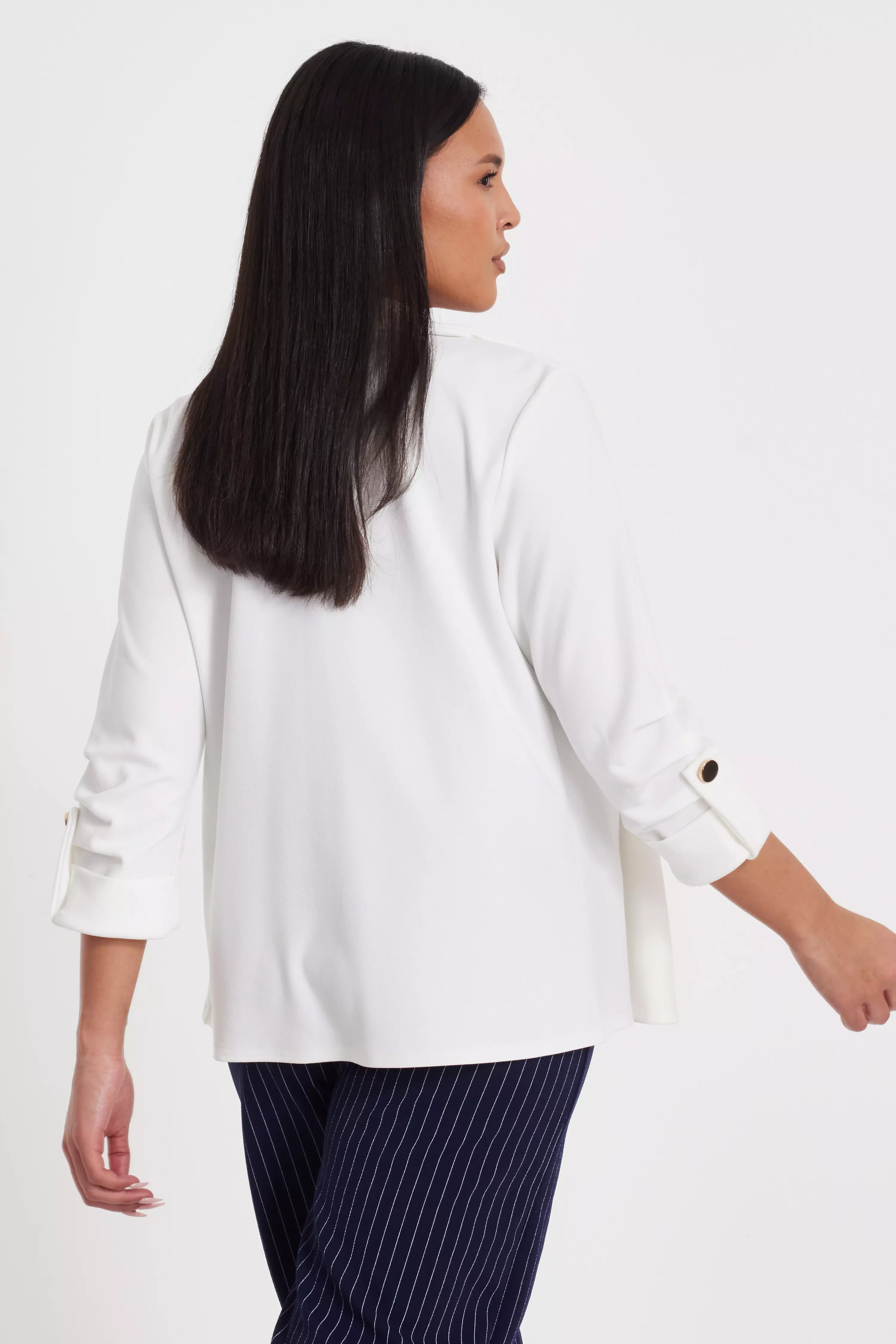 Cream Ruched Sleeve Blazer