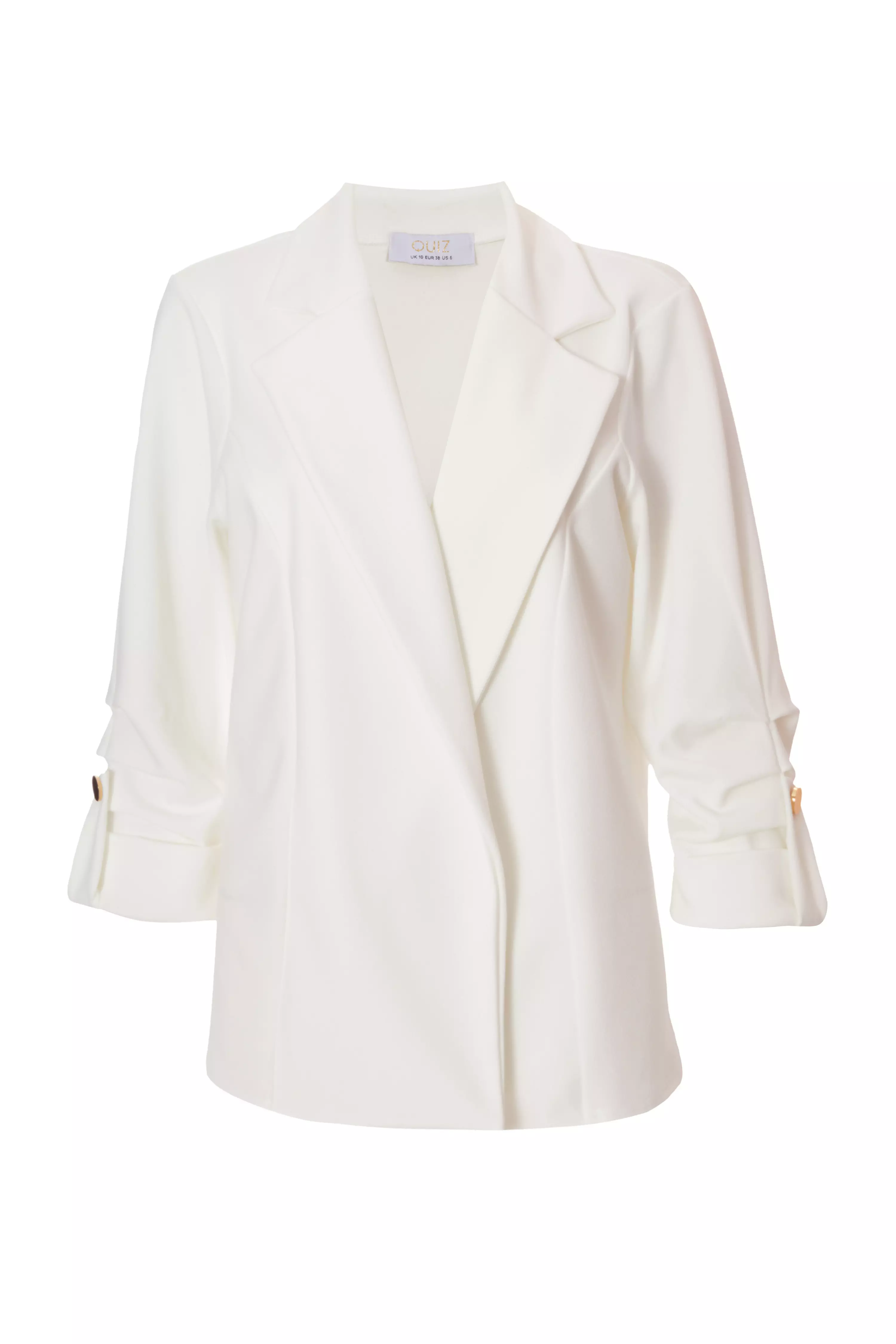 Cream Ruched Sleeve Blazer