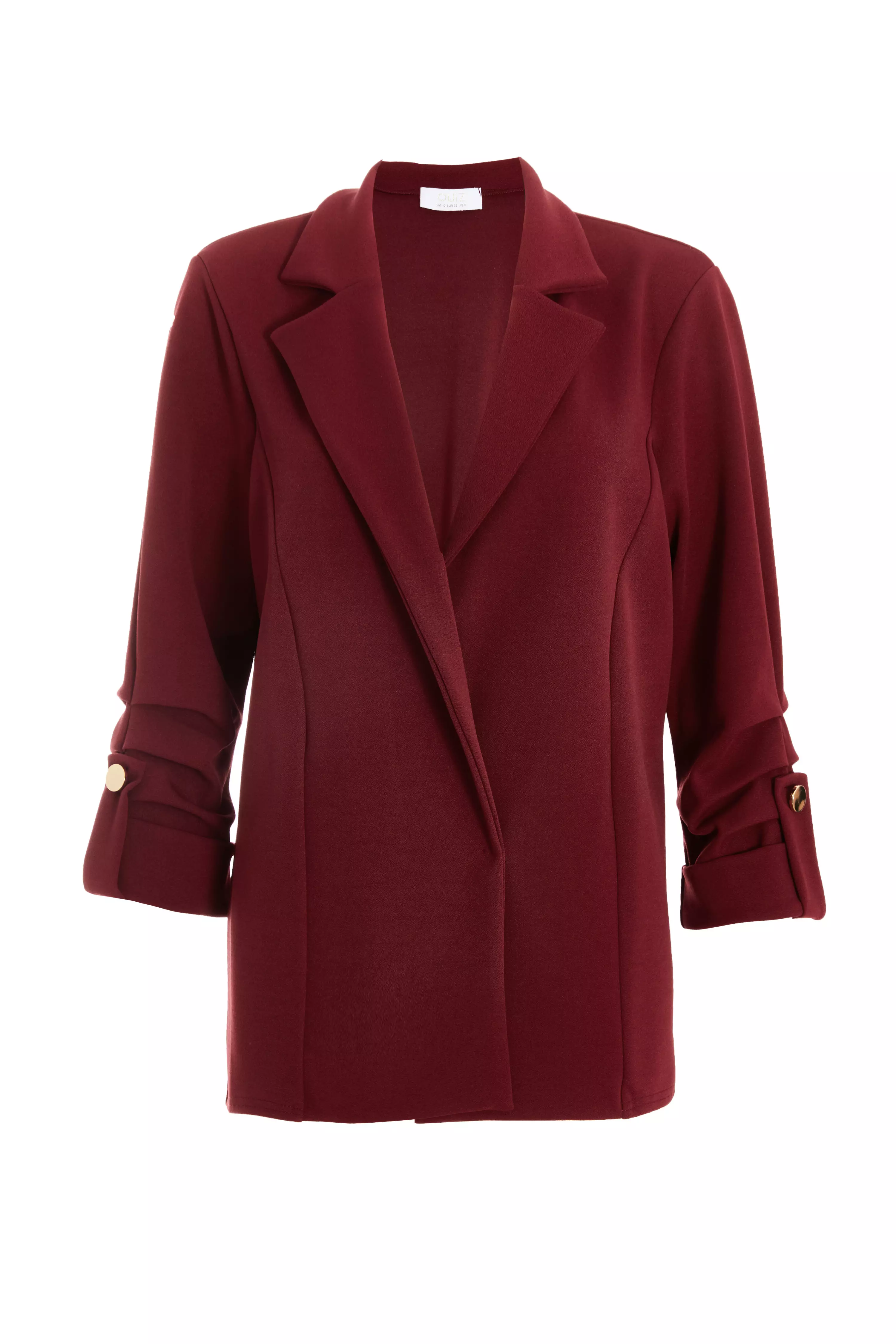 Dark Red Ruched Sleeve Blazer