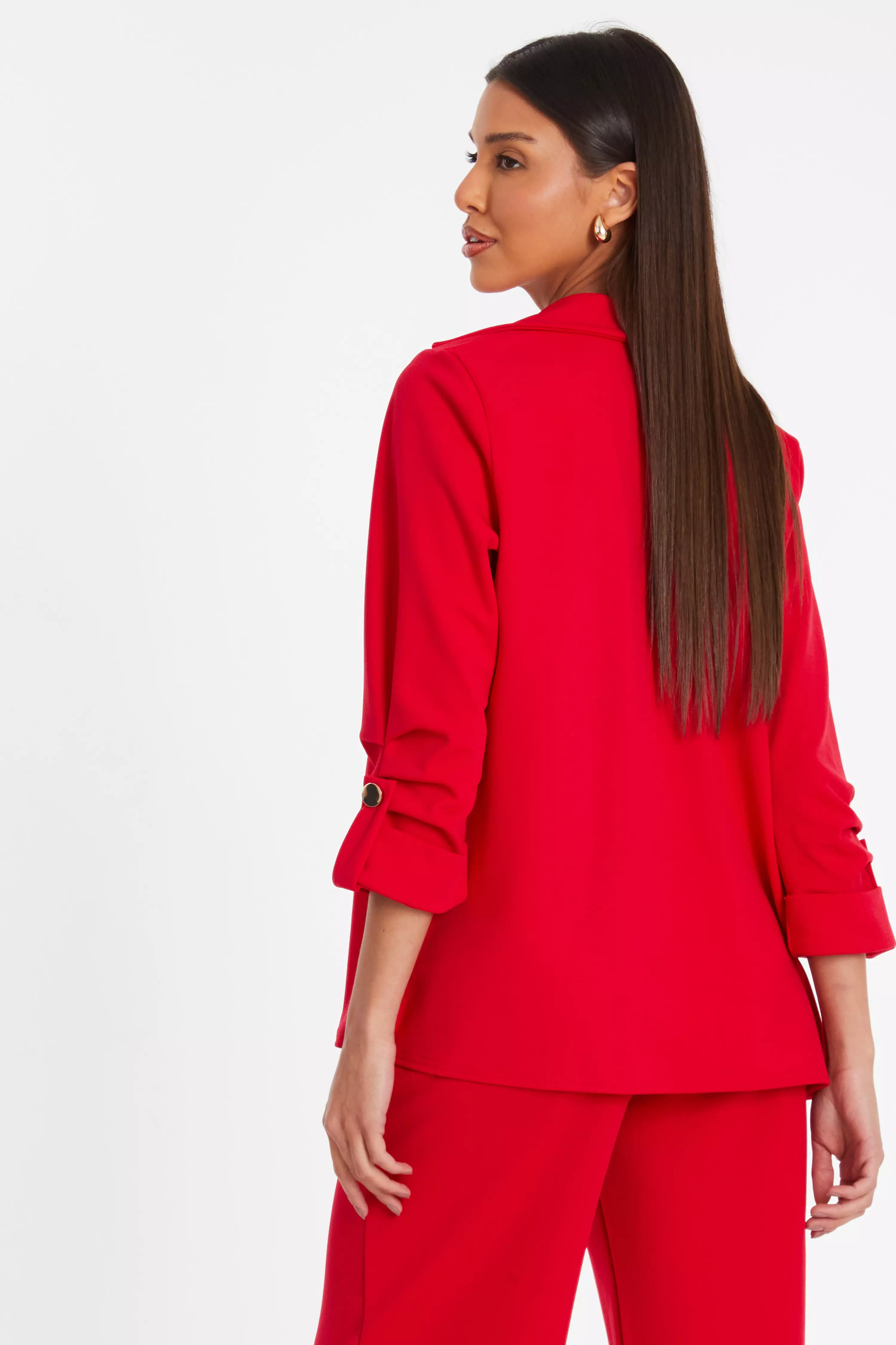 Red Ruched Sleeve Tailored Blazer QUIZ Clothing