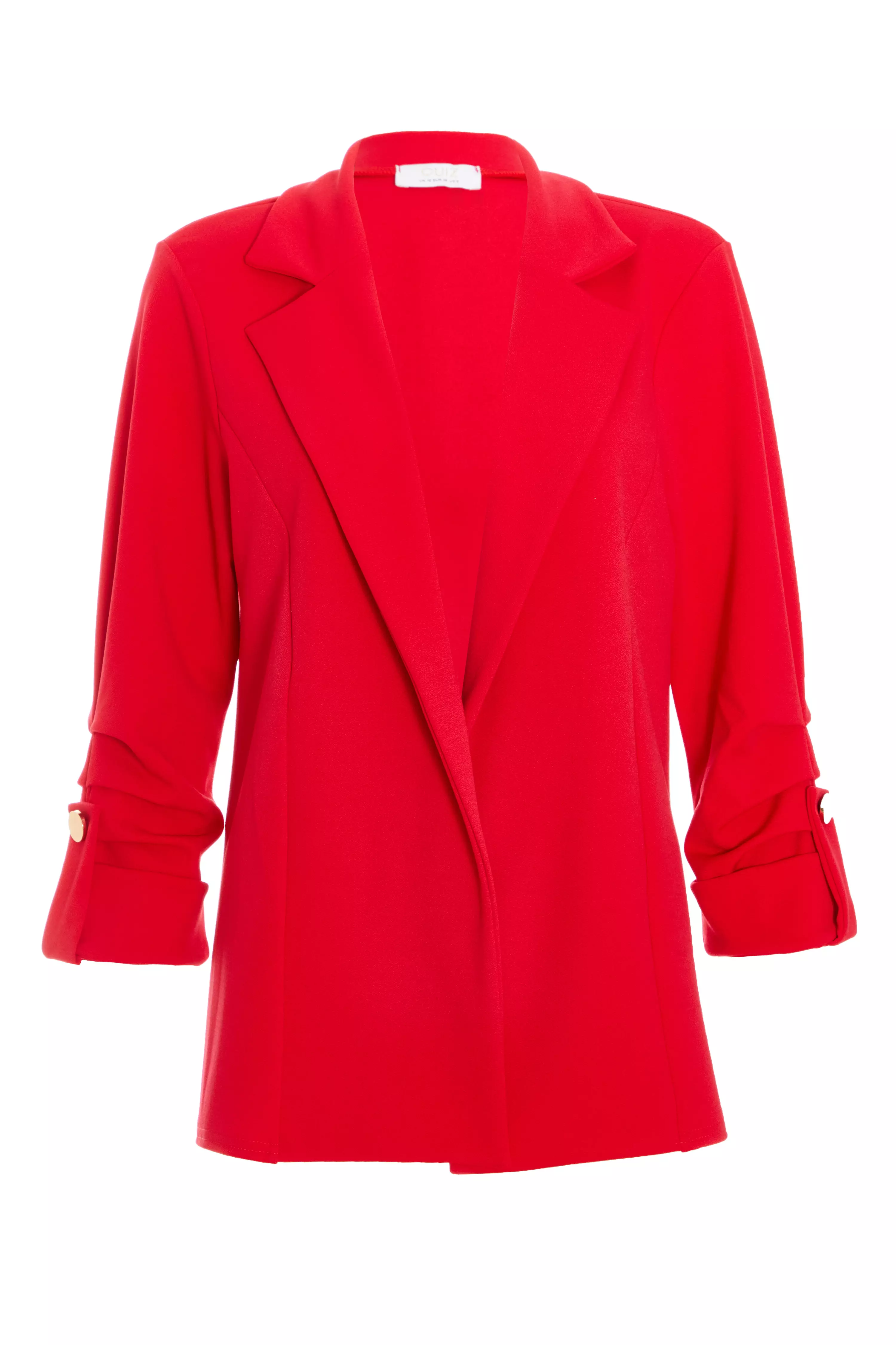 Red Ruched Sleeve Tailored Blazer