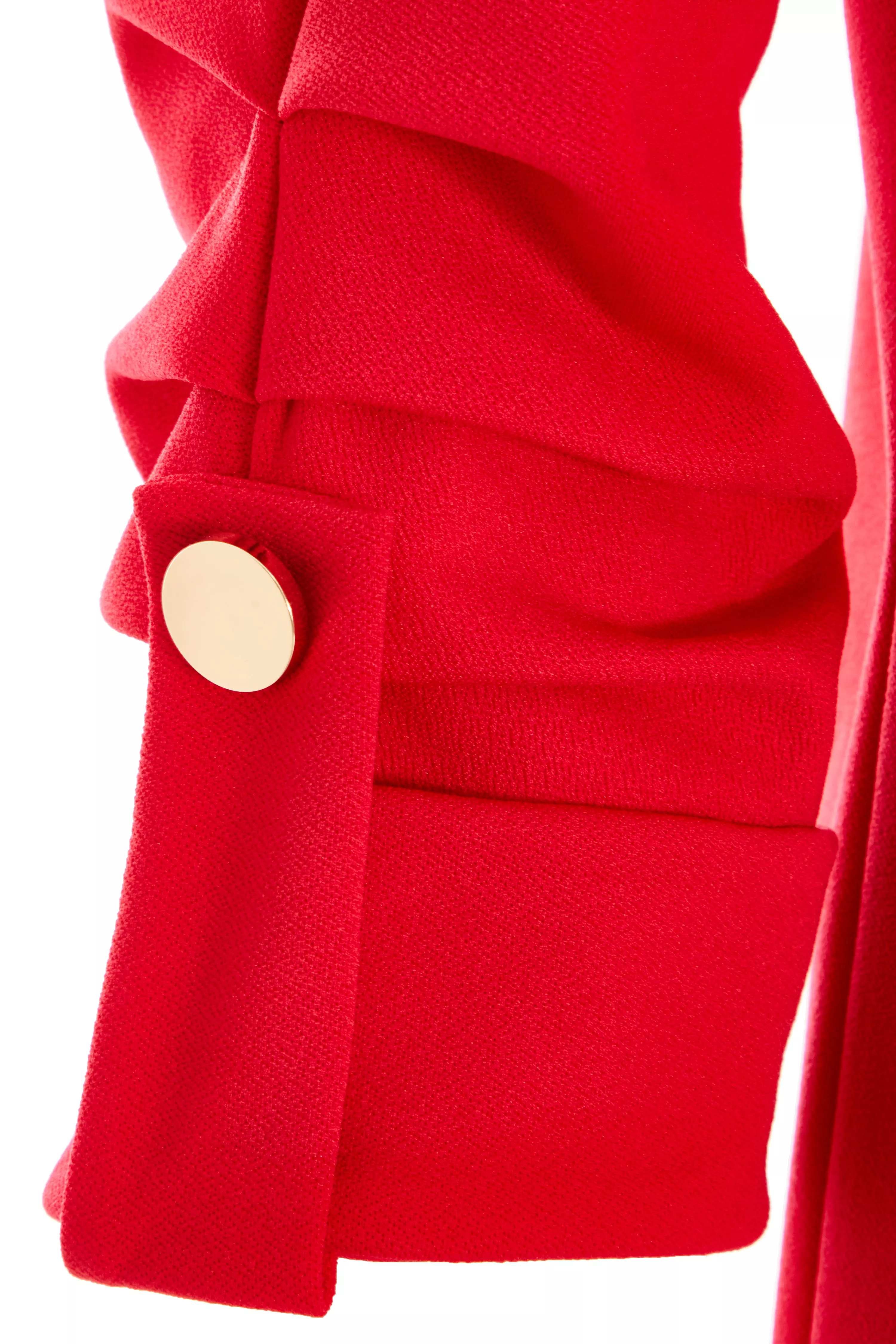 Red Ruched Sleeve Tailored Blazer