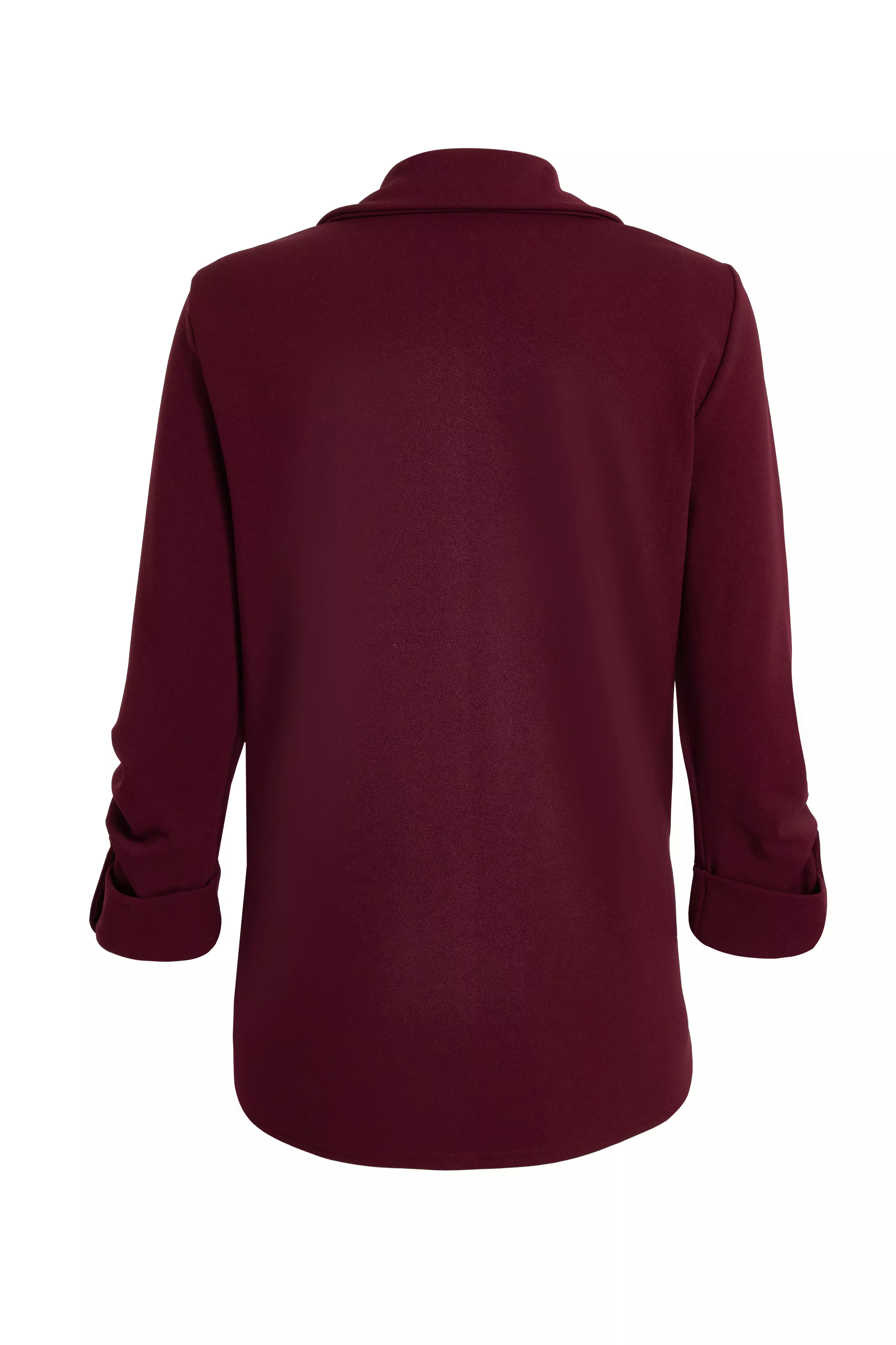 Dark Red Ruched Sleeve Blazer