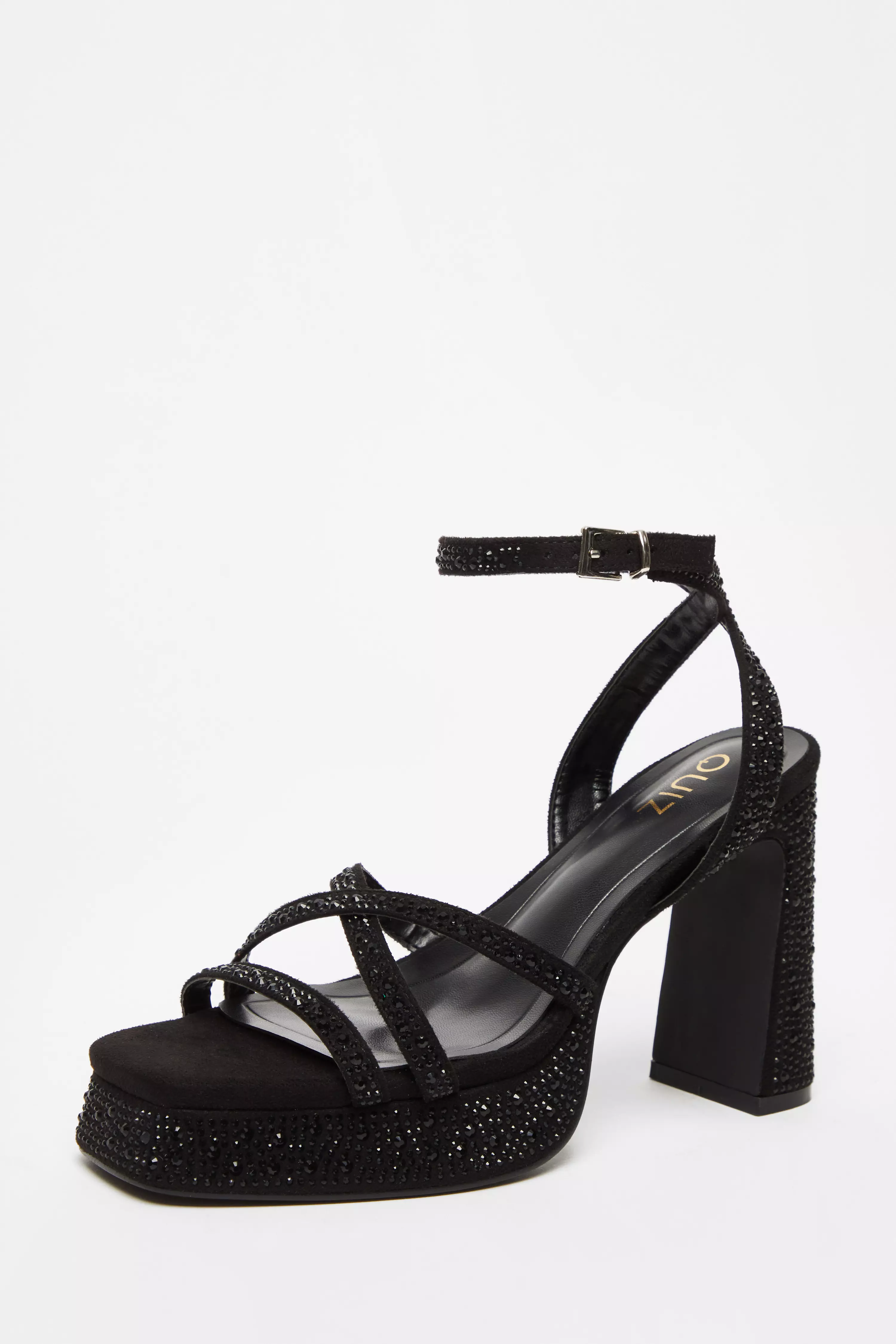 Black Diamante Platform Heels