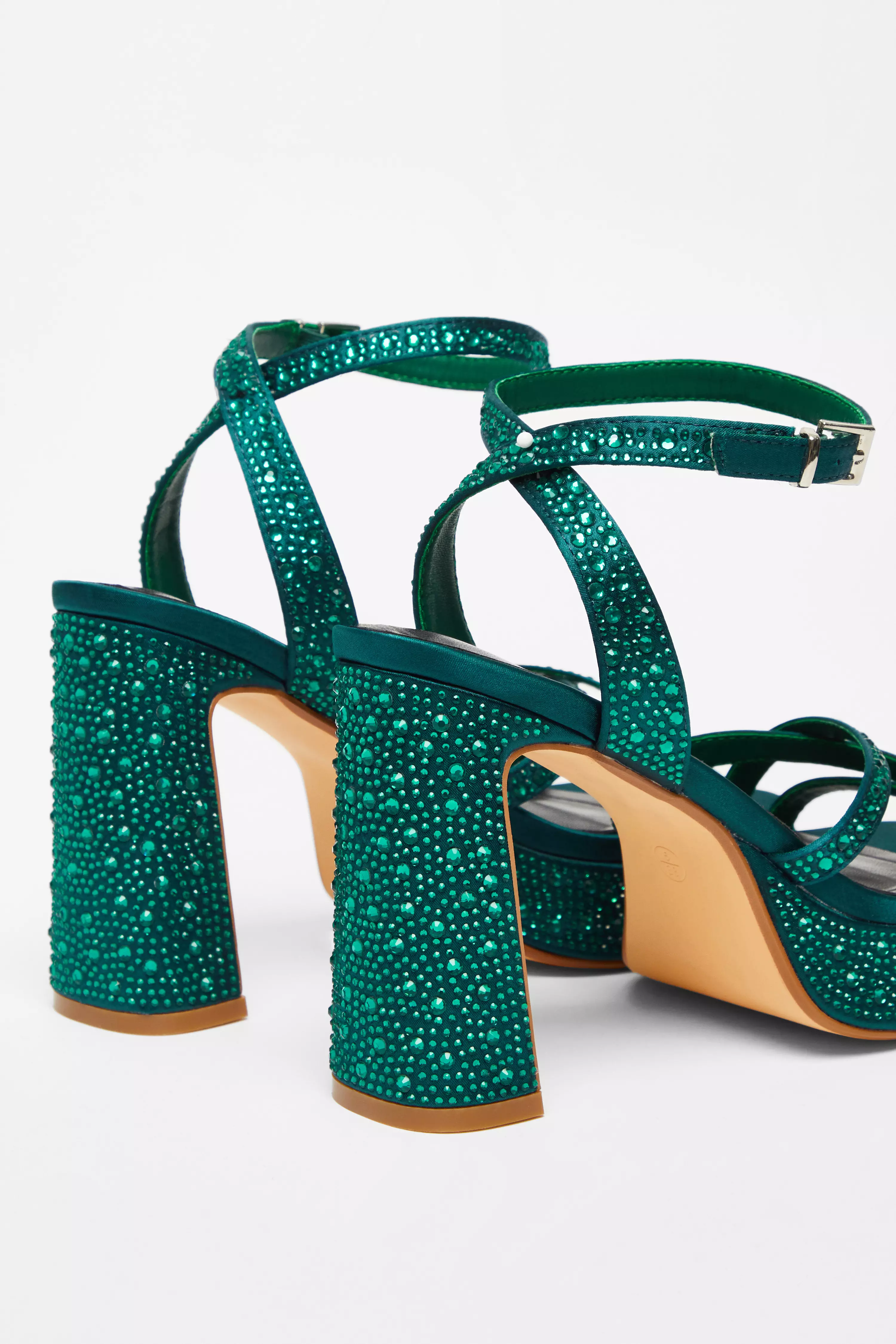 Dark Green Diamante Platform Heels