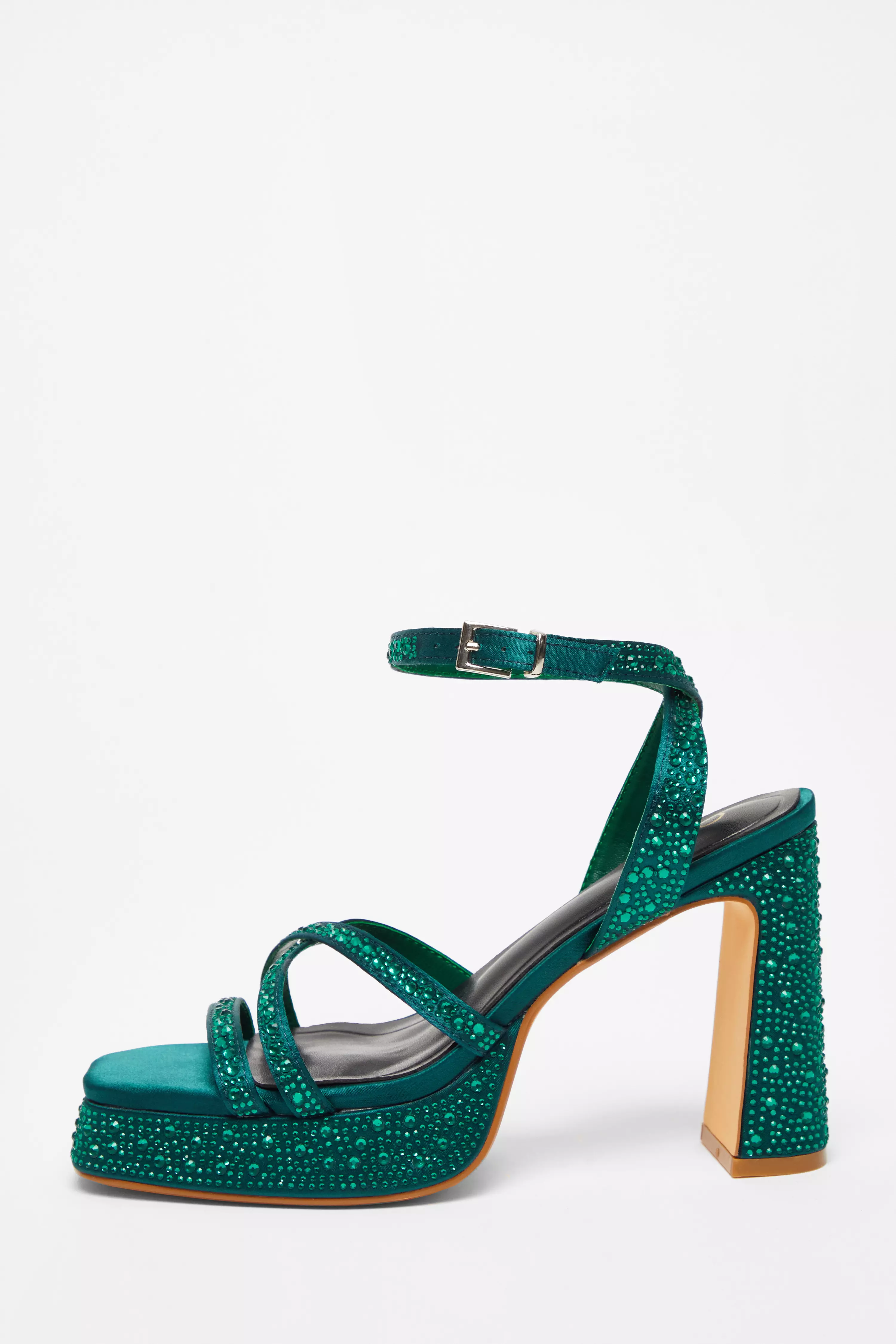 Dark Green Diamante Platform Heels