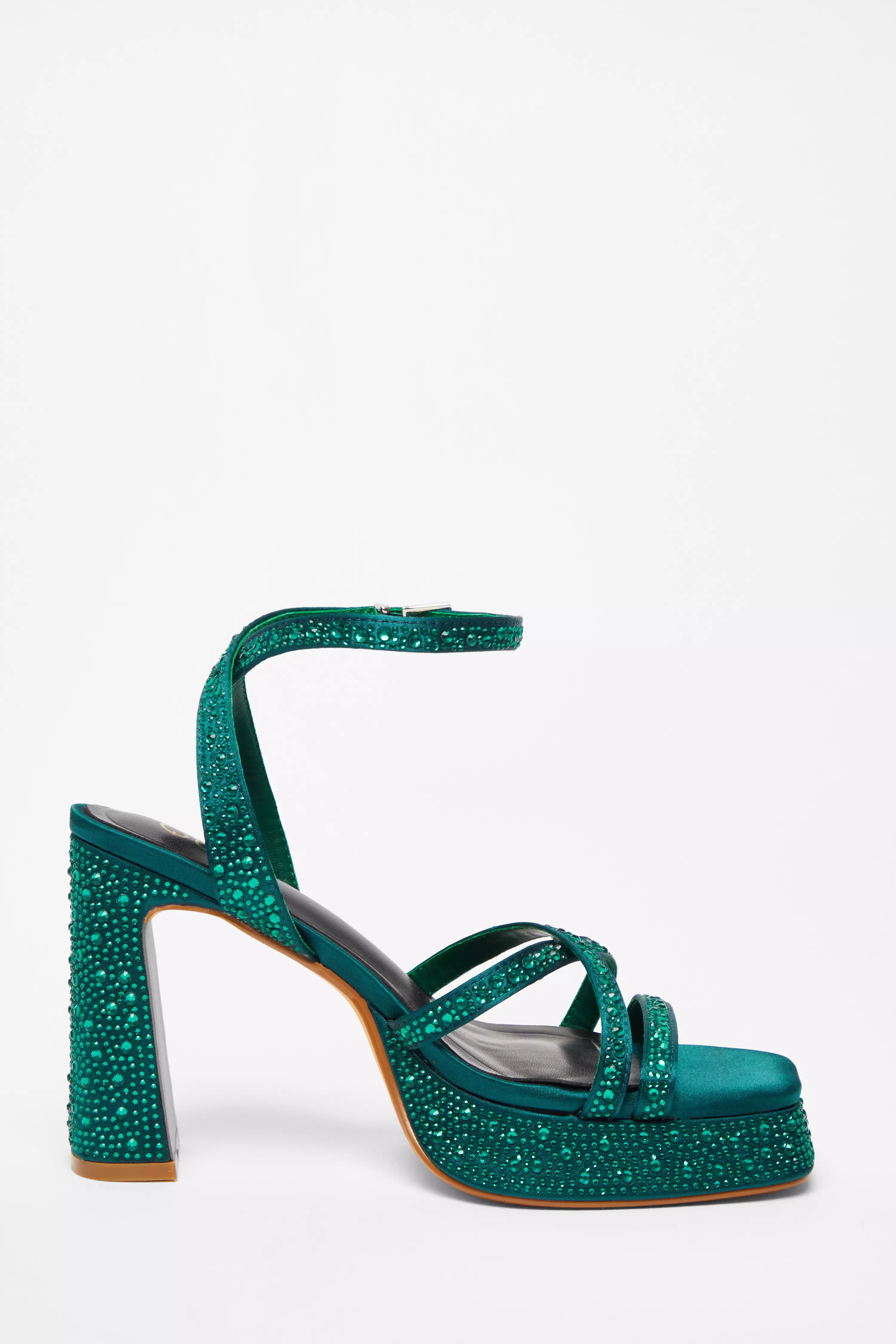 Dark Green Diamante Platform Heels