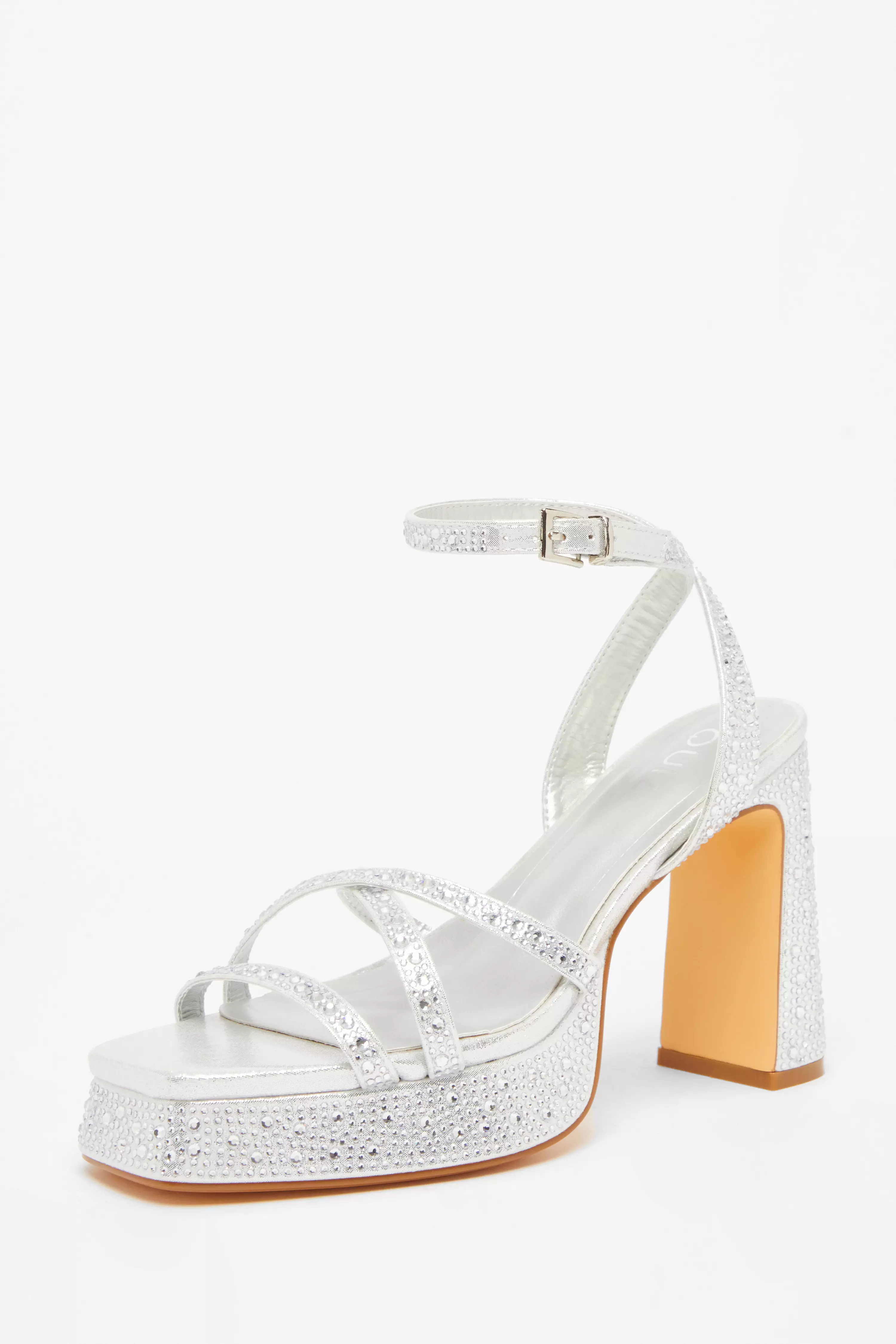 Silver Diamante Platform Heels