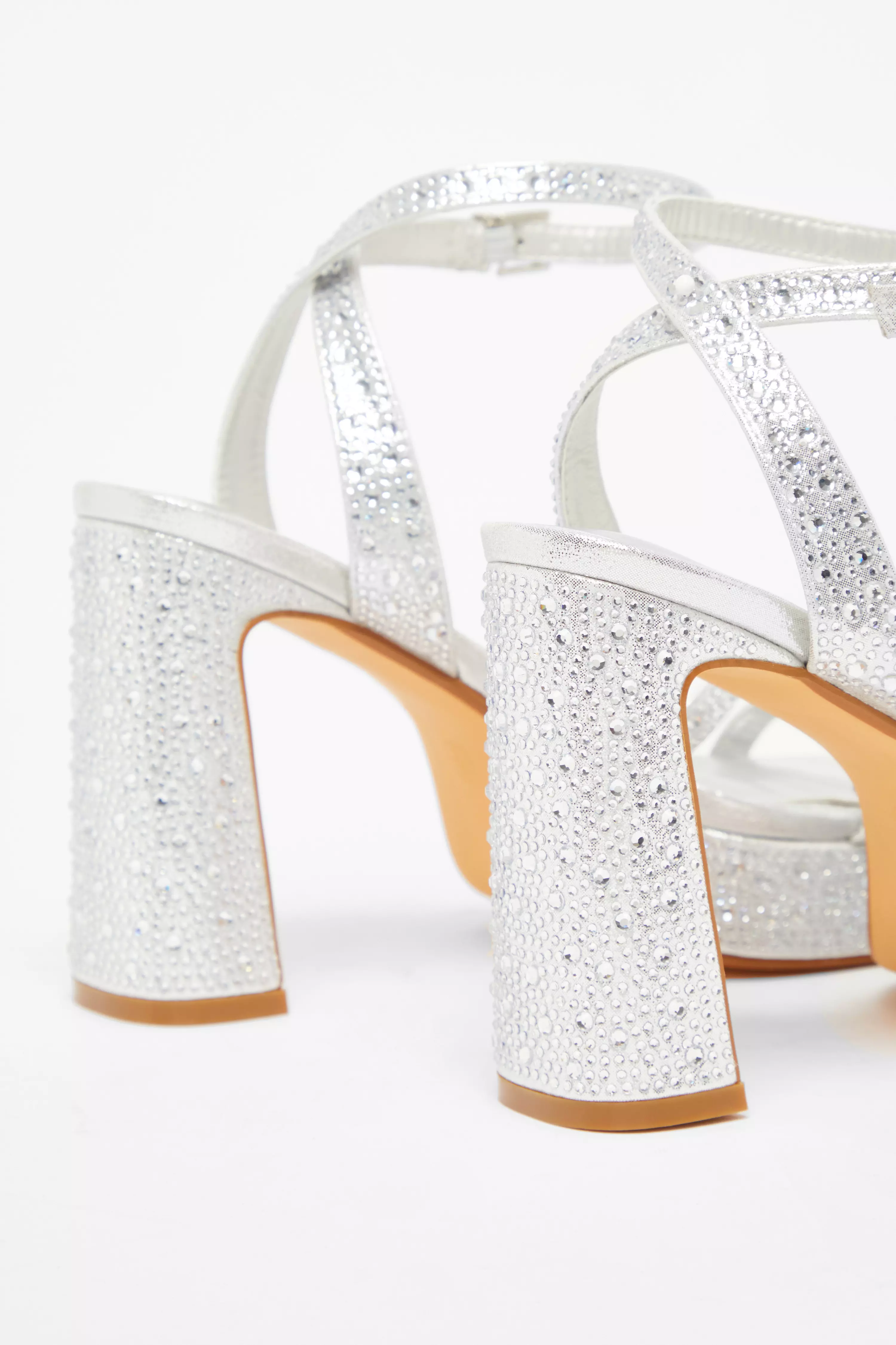 Silver Diamante Platform Heels