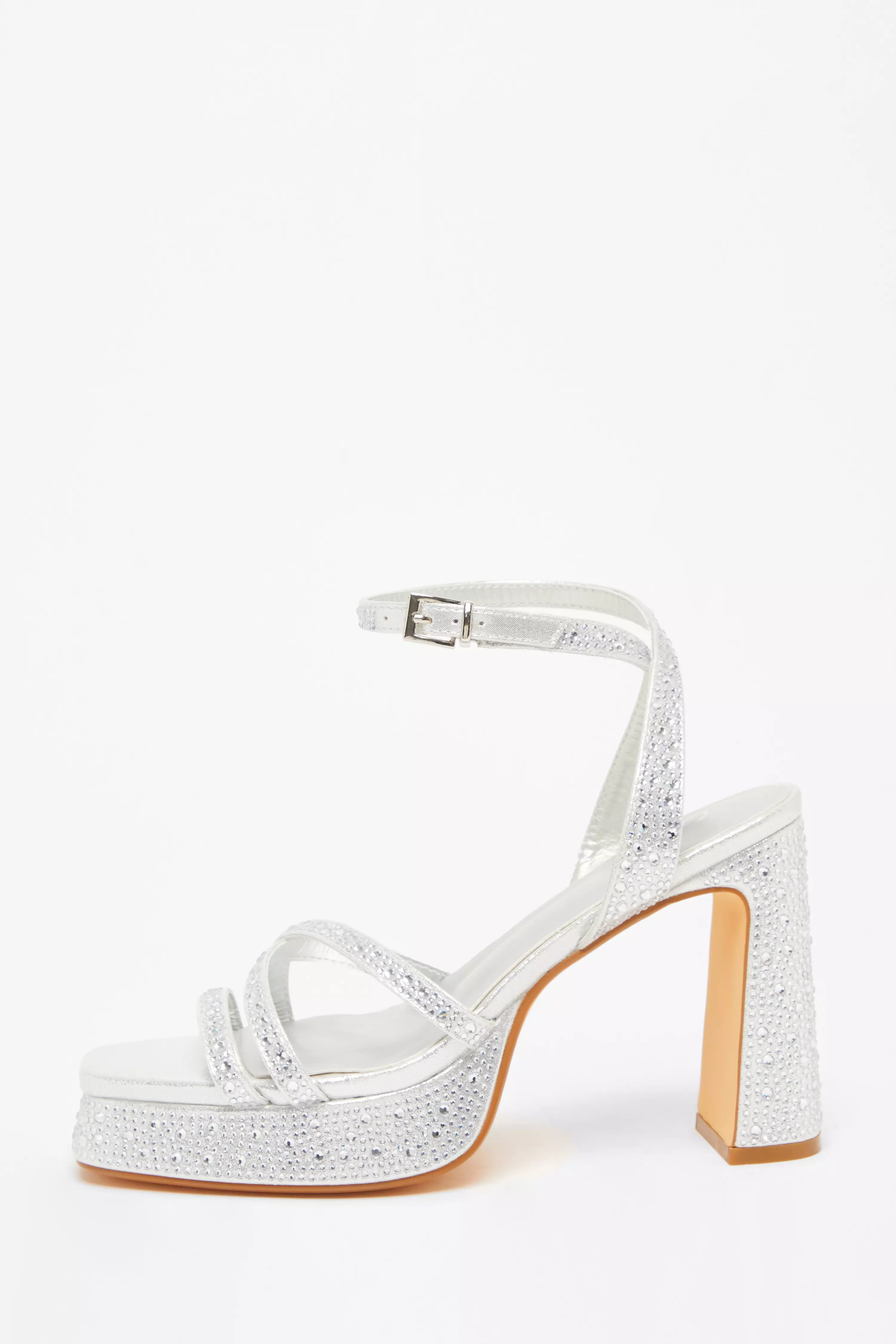 Silver Diamante Platform Heels