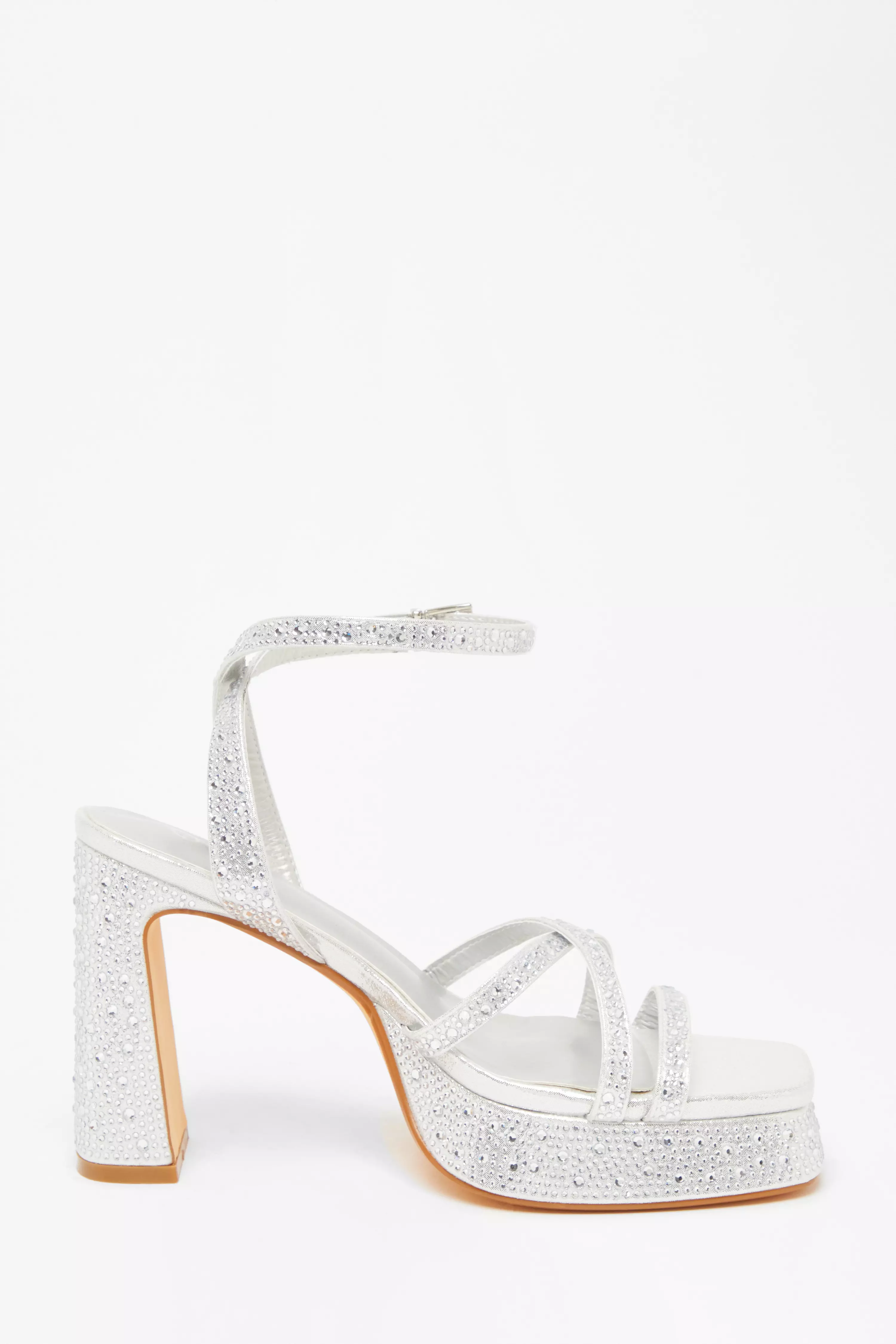 Silver Diamante Platform Heels