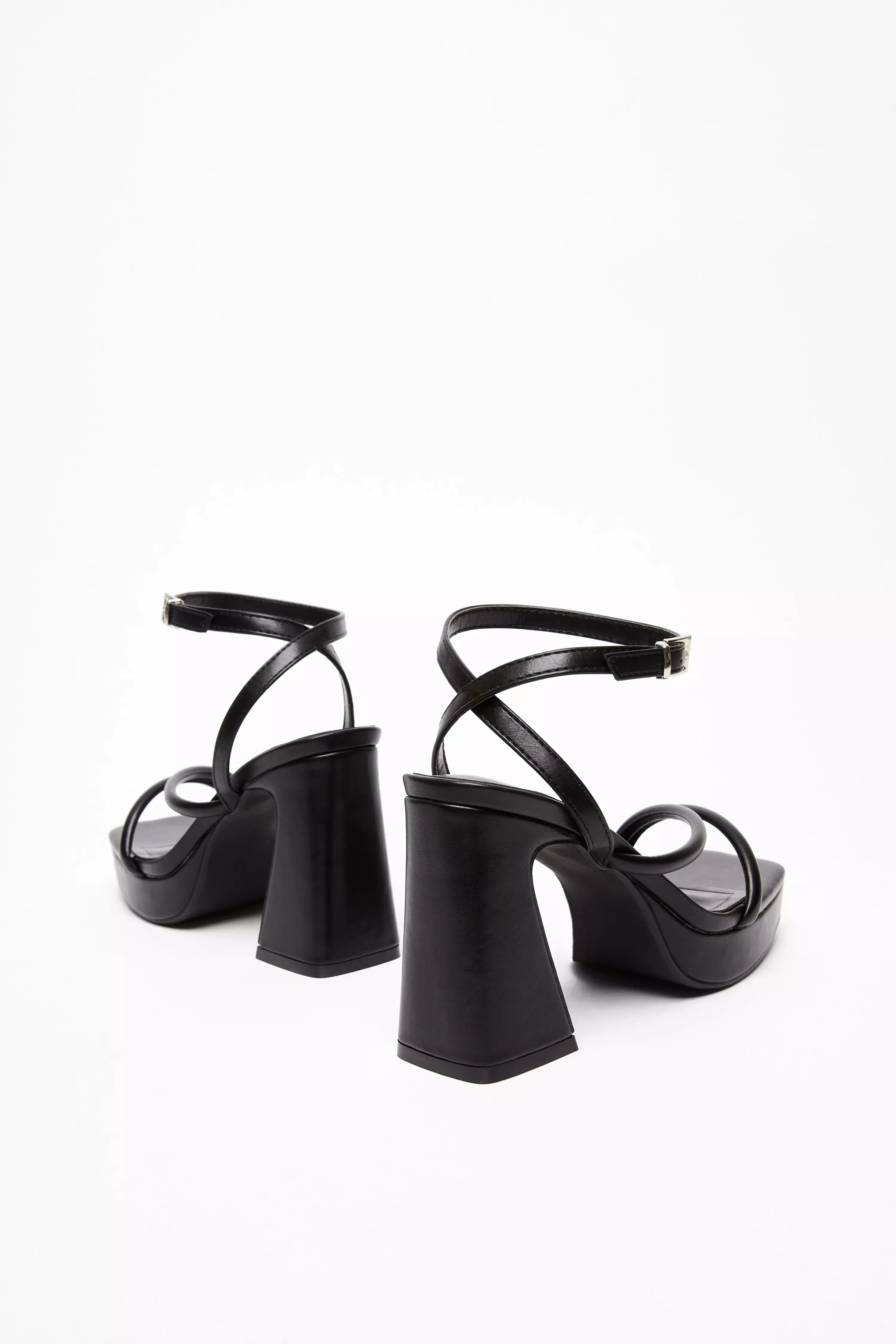 Black Strappy Platform Heeled Sandals