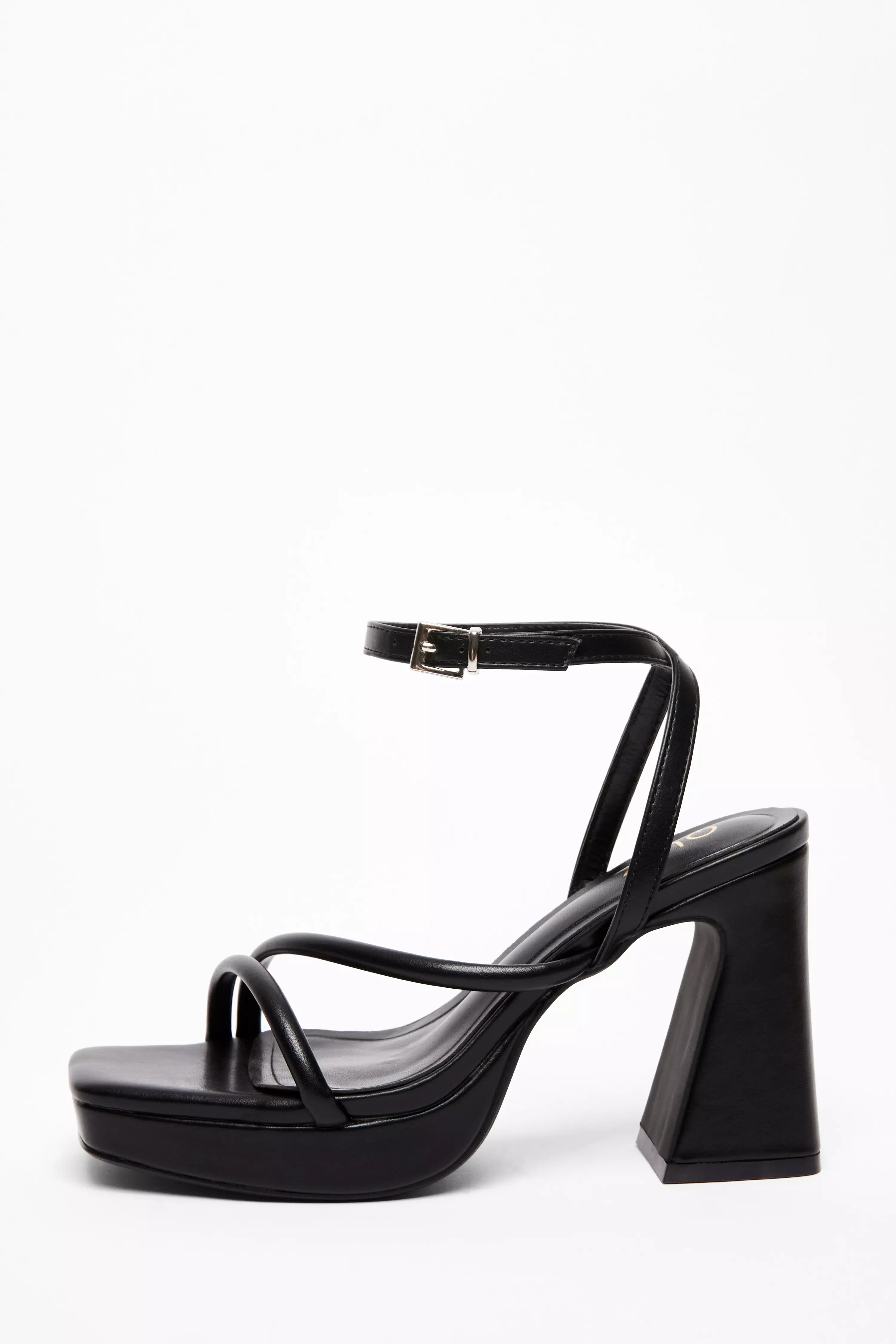 Black Strappy Platform Heeled Sandal