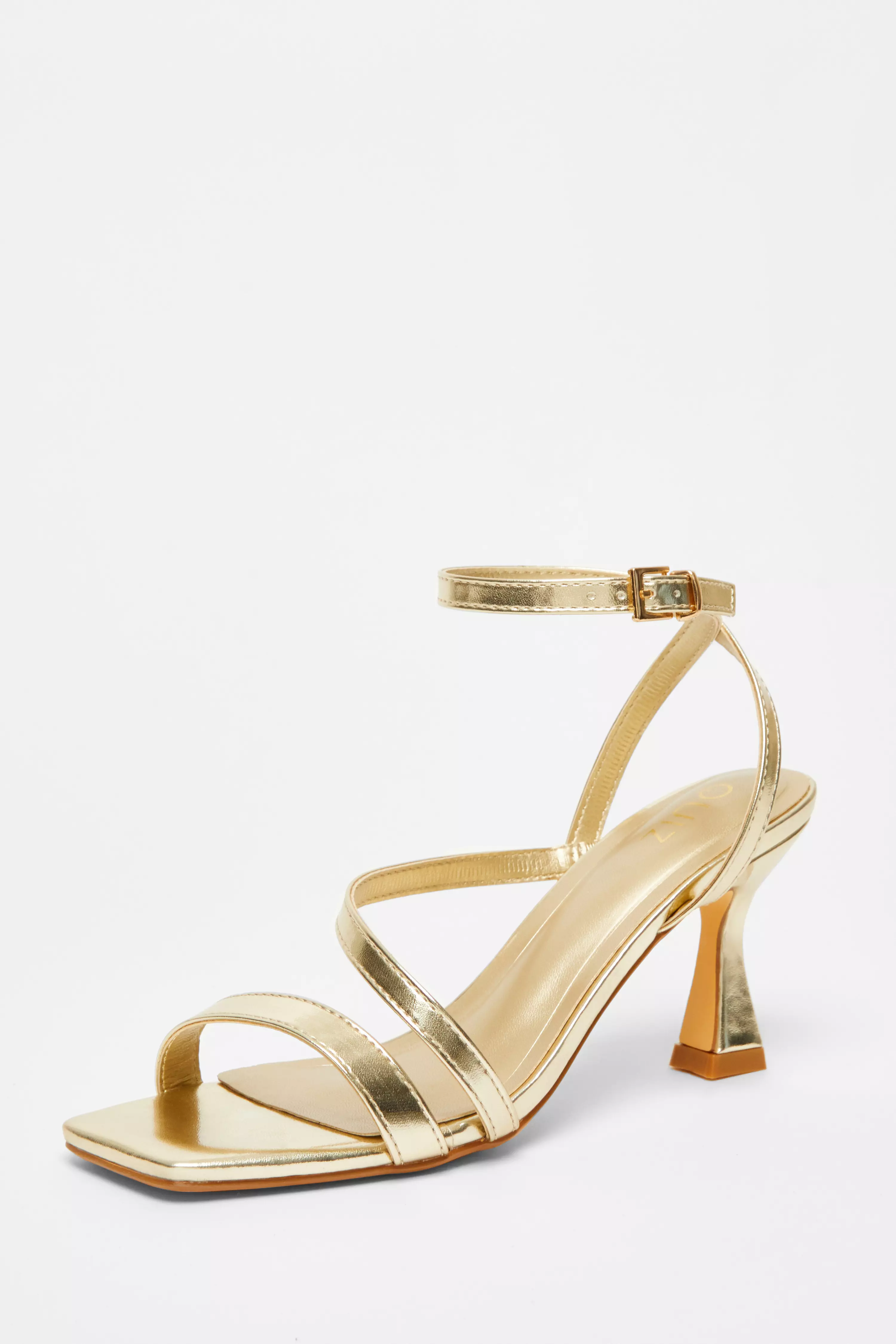 Gold Strappy Flared Heel