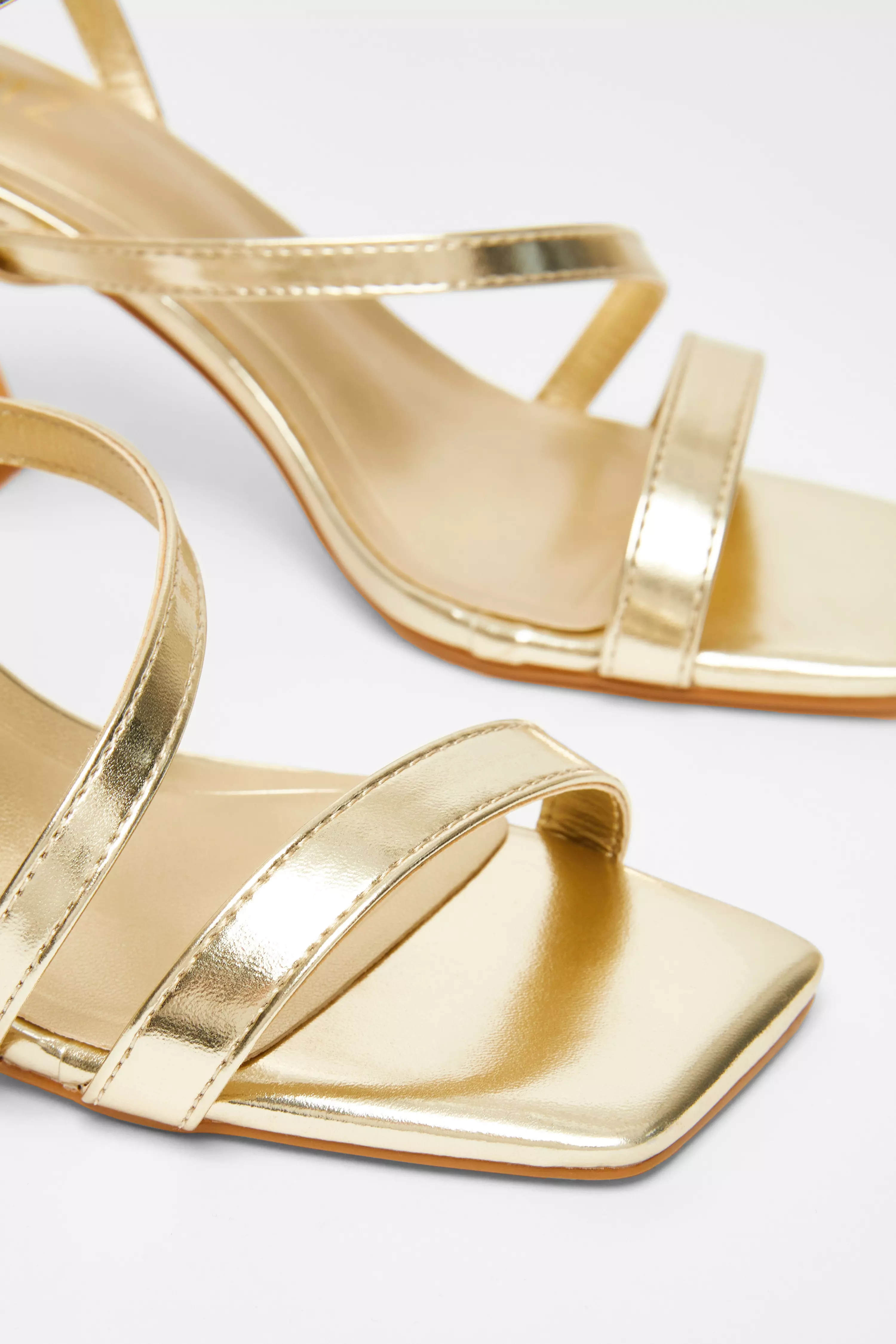 Gold Strappy Flared Heel