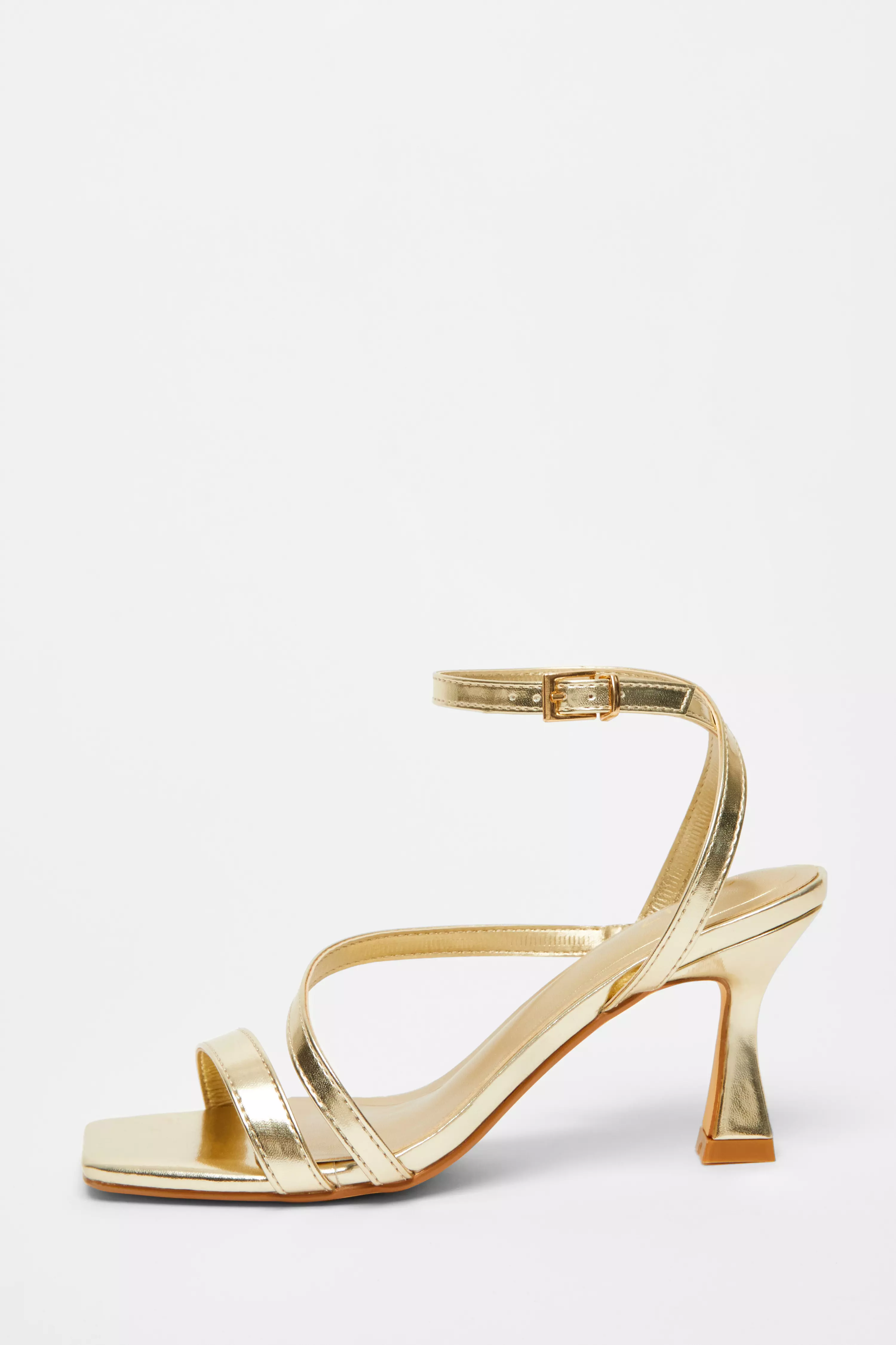 Gold Strappy Flared Heel