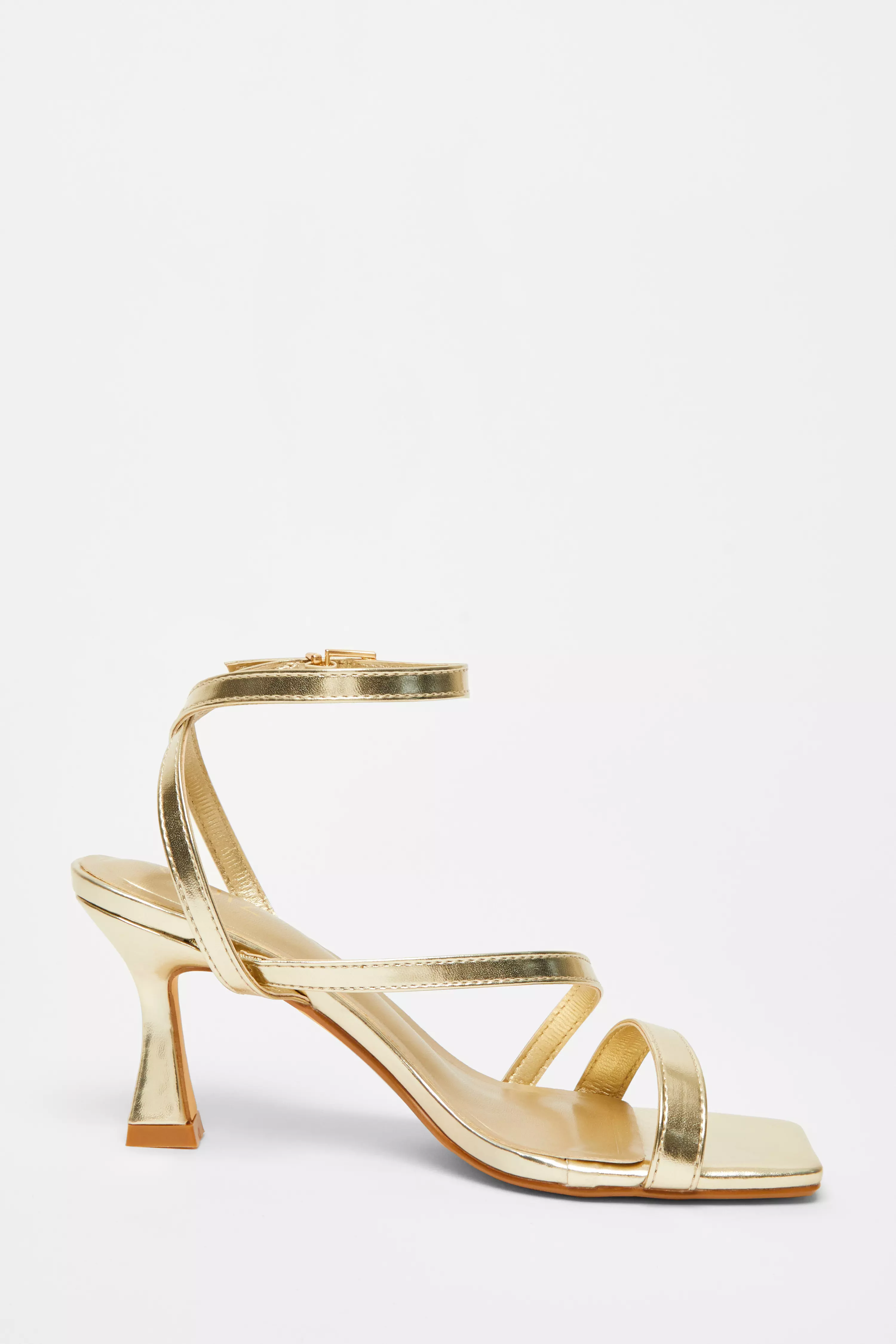 Gold Strappy Flared Heel