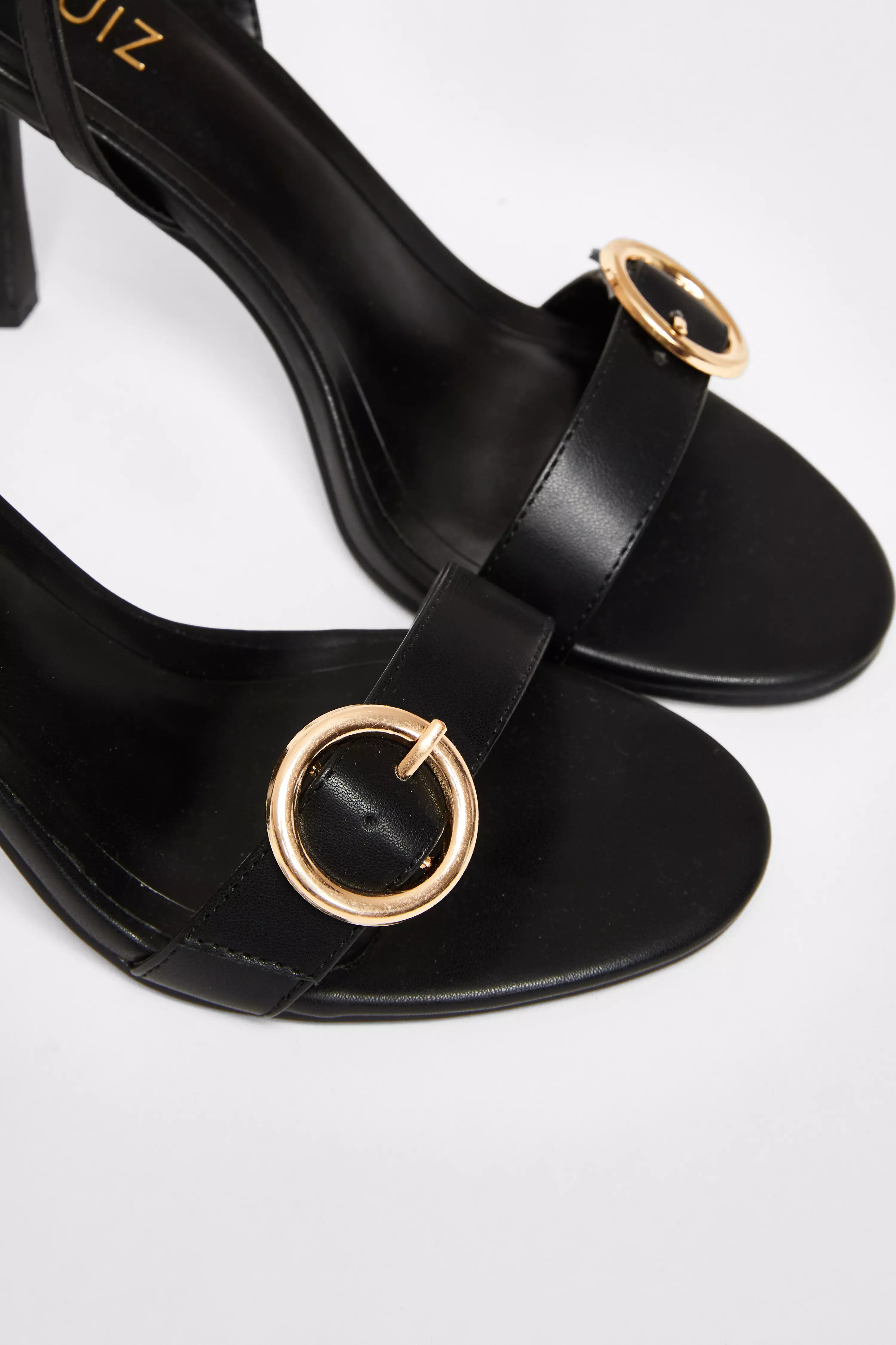 Black Faux Leather Buckle Heels