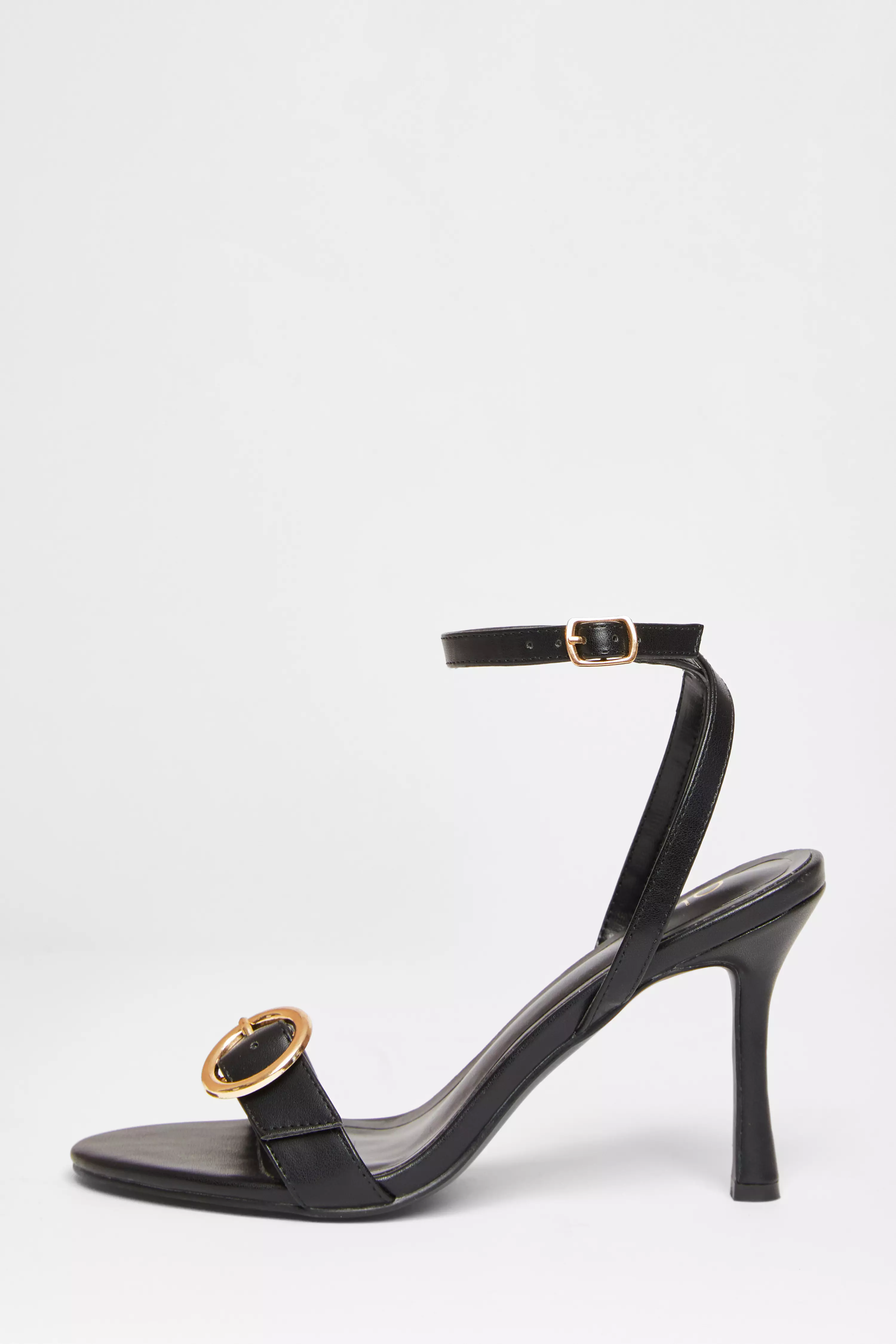 Black Faux Leather Buckle Heels