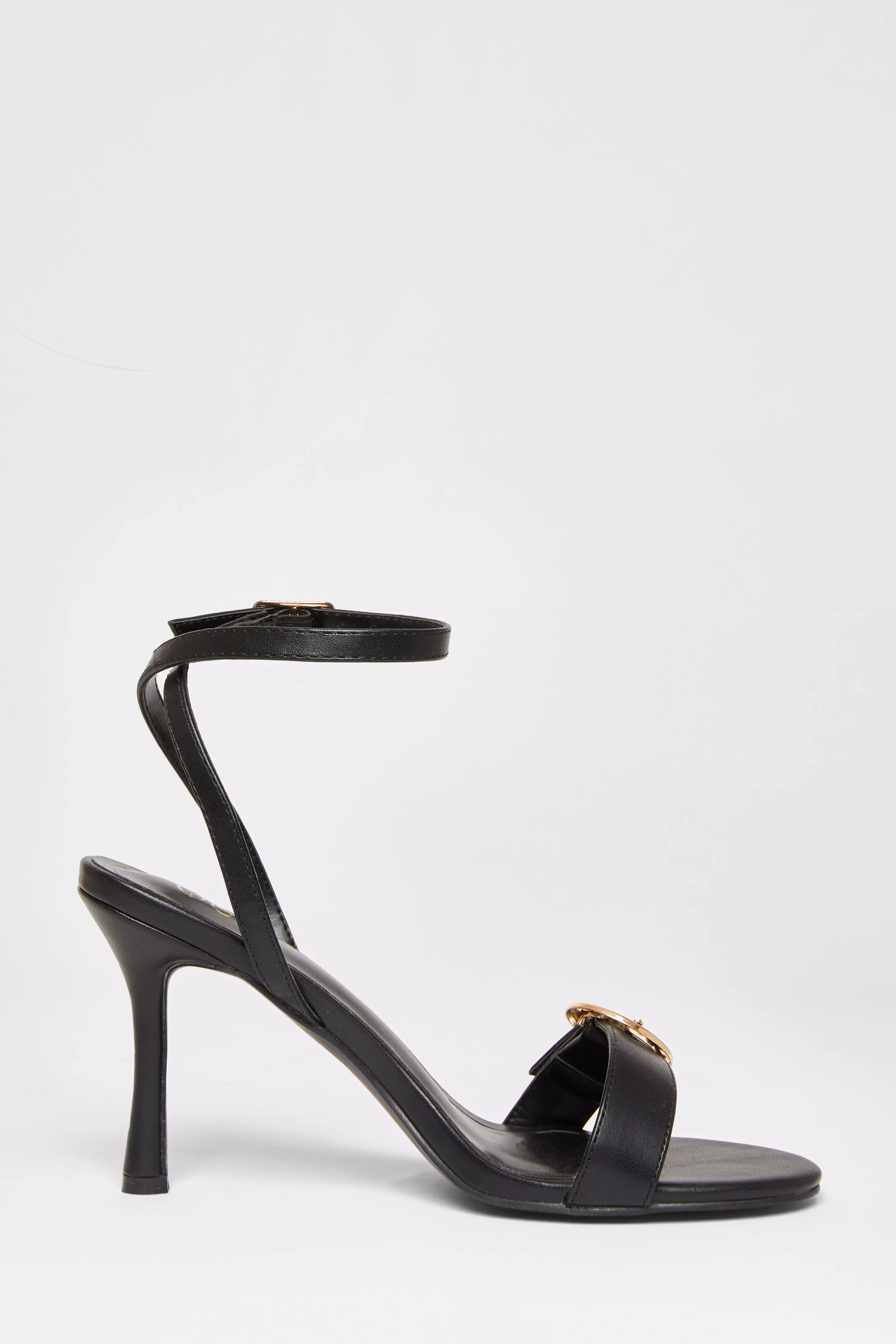 Black Faux Leather Buckle Heels