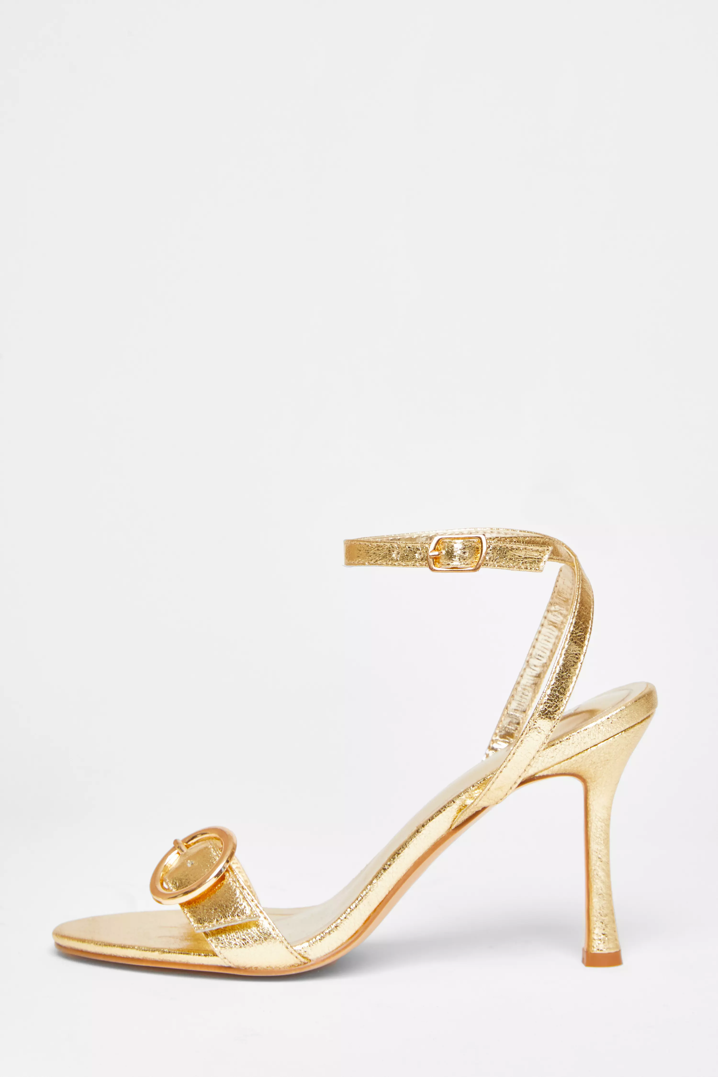 Gold Faux Leather Buckle Heels 