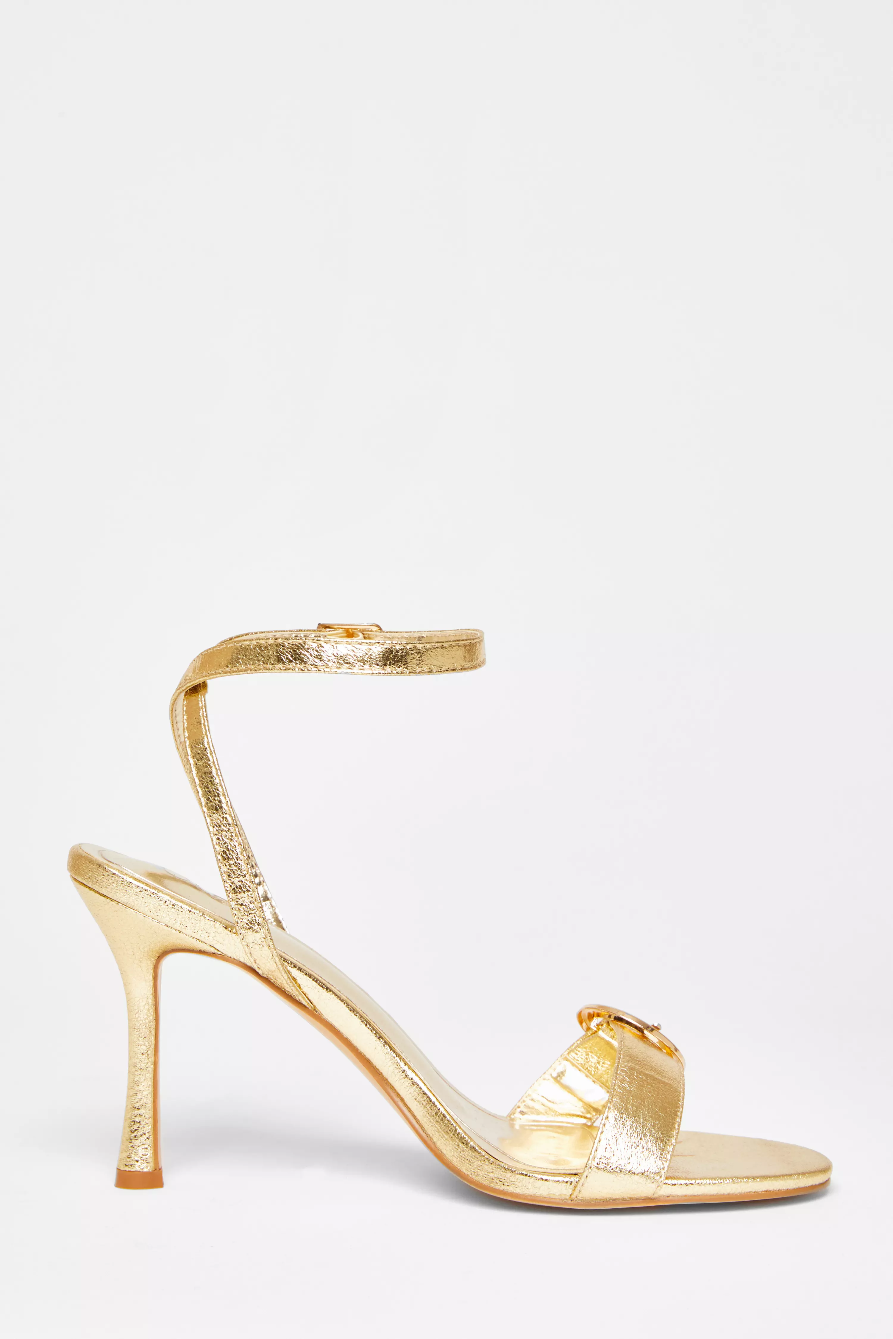 Gold Faux Leather Buckle Heels 