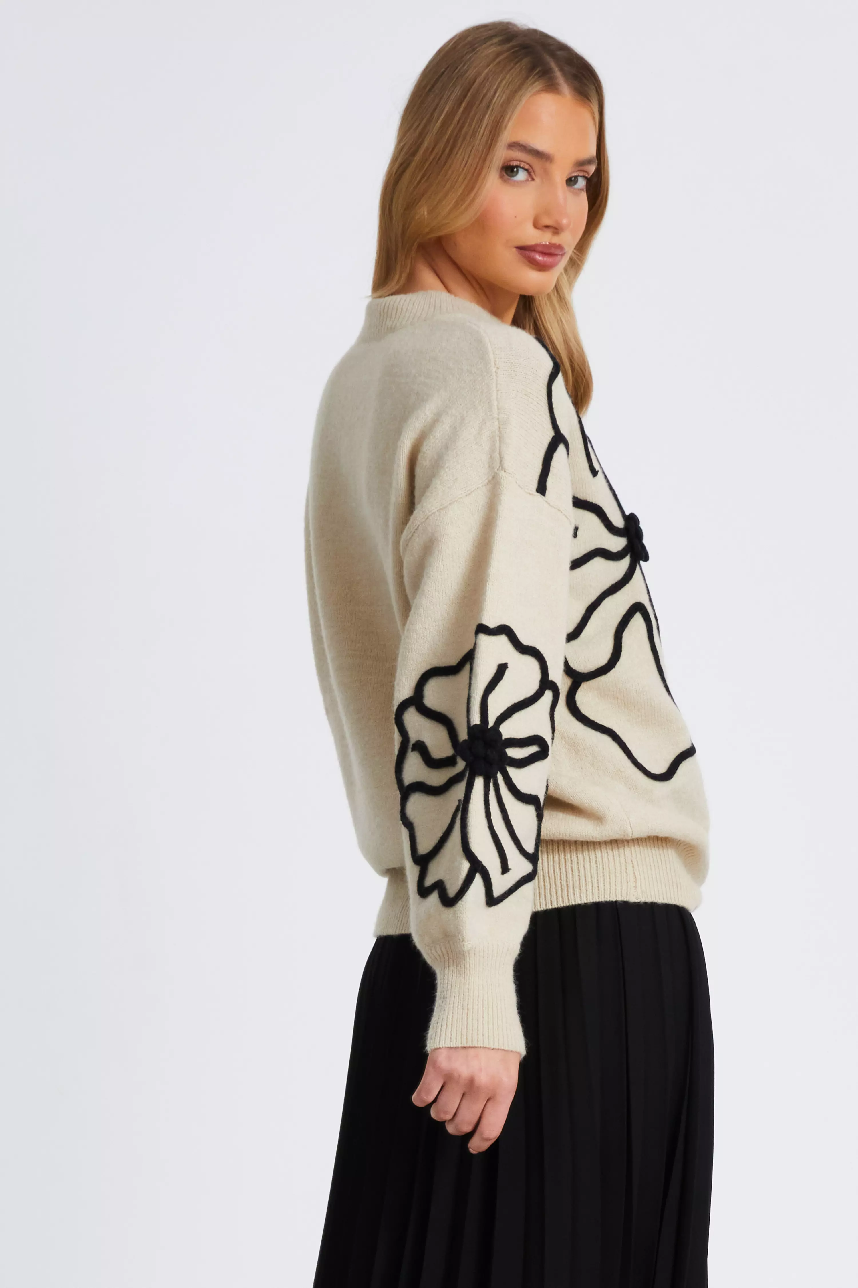 Cream Knit Floral Jumper