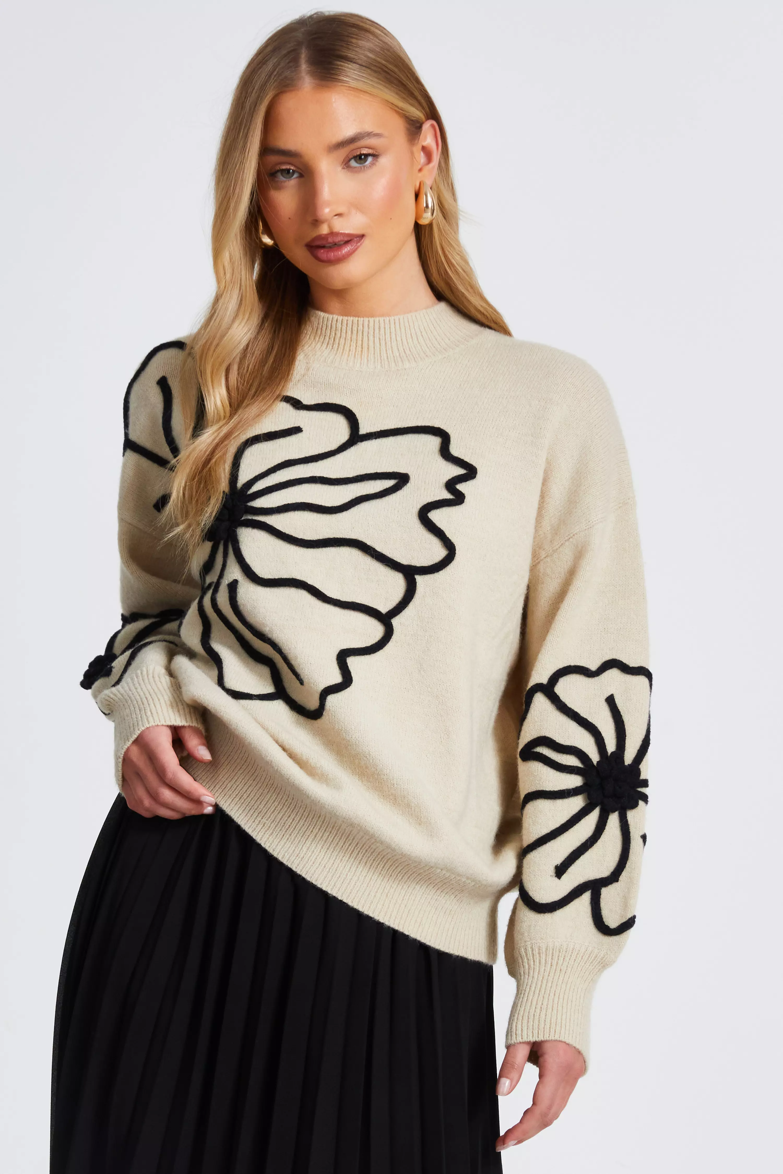 Cream Knit Floral Jumper