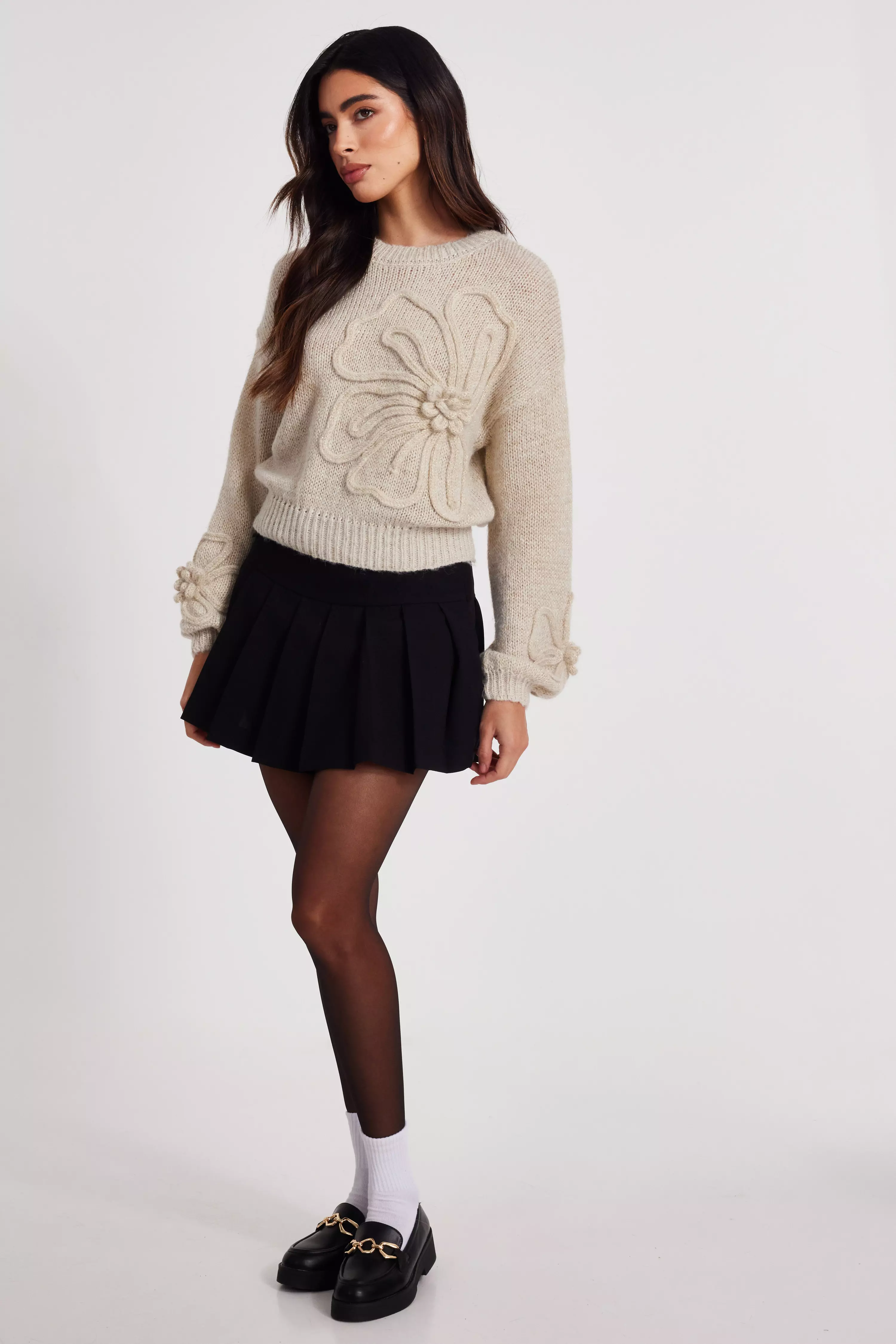 Beige Knit Floral Jumper