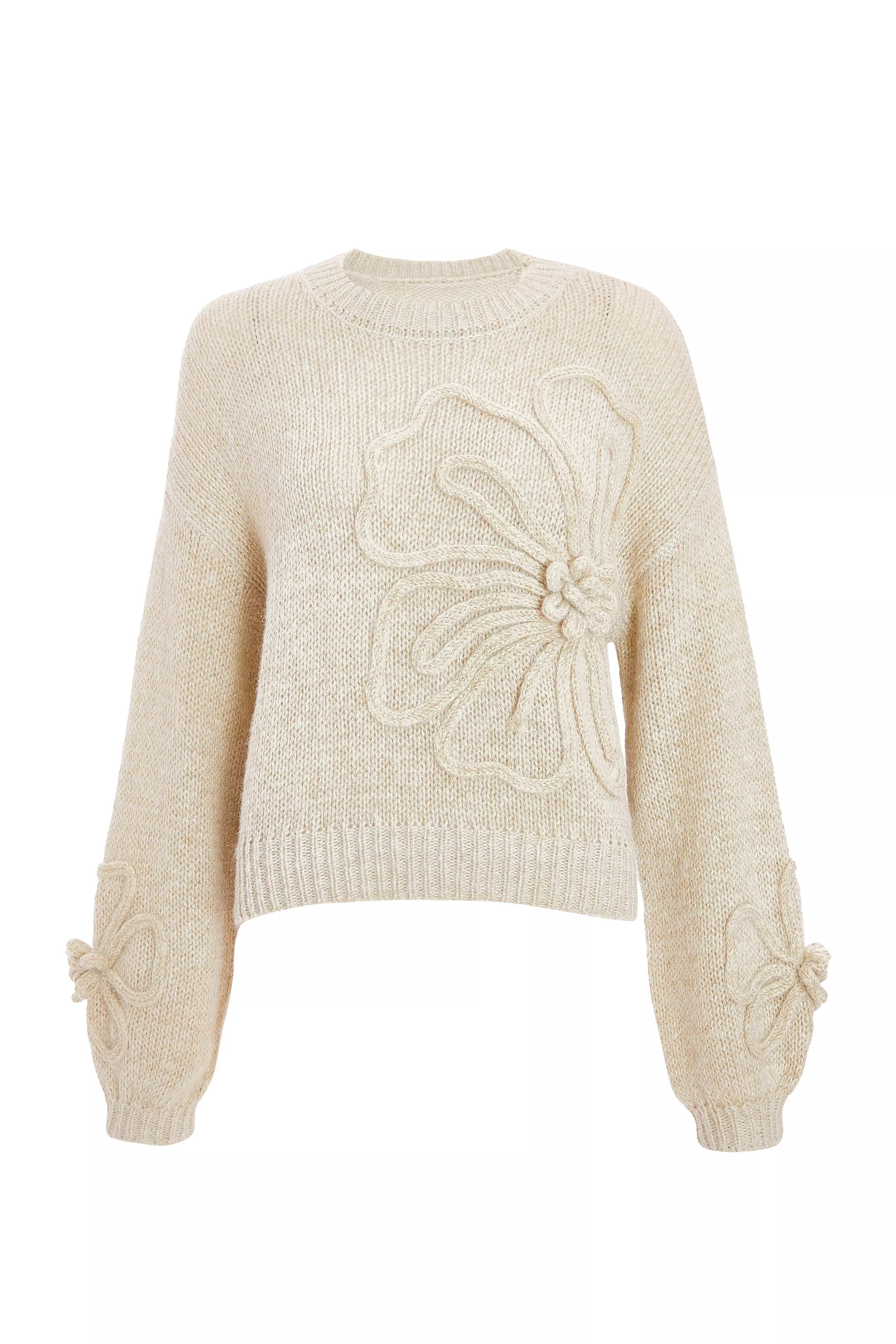 Beige Knit Floral Jumper