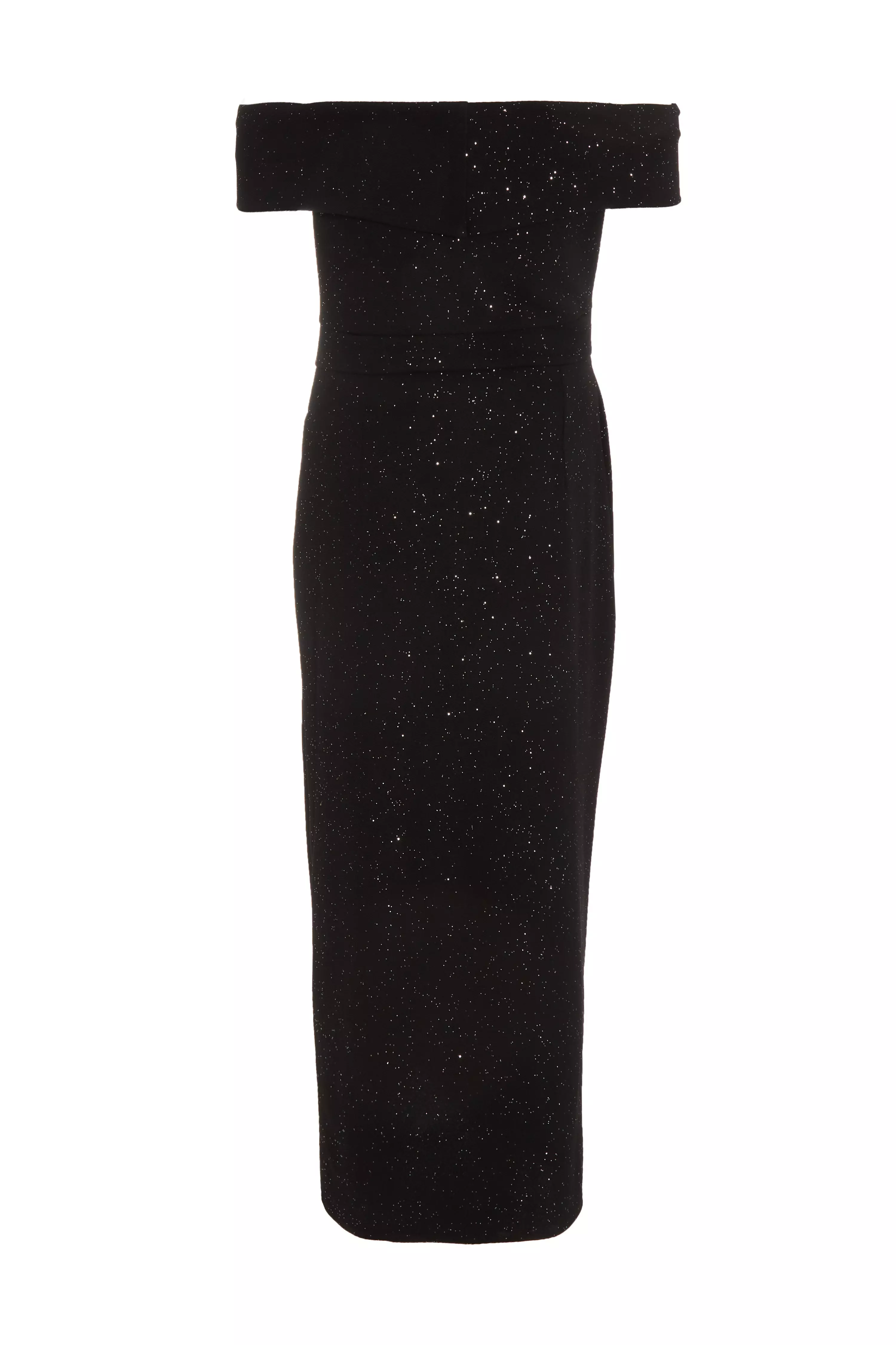 Black Glitter Bardot Midi Dress