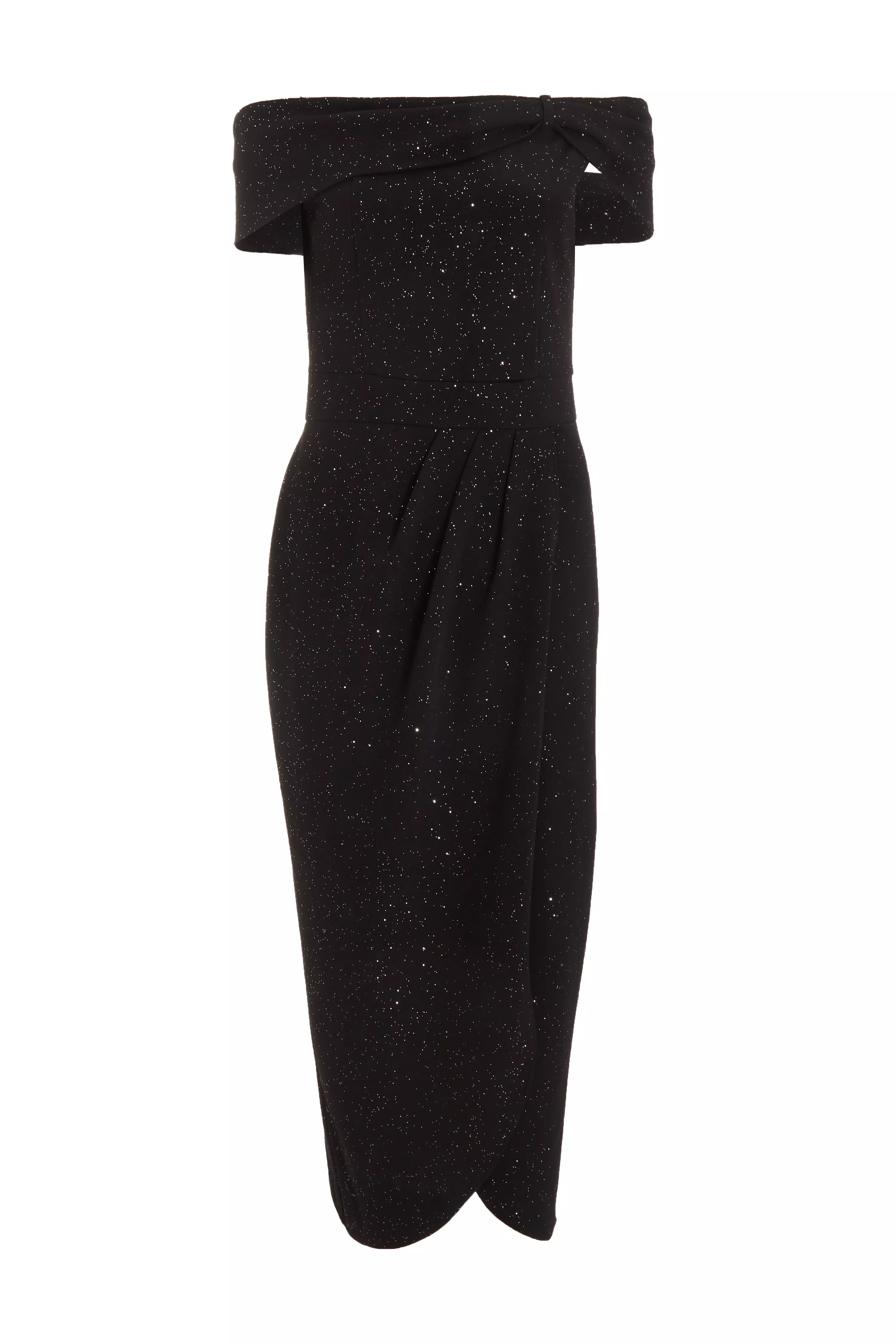 Black Glitter Bardot Midi Dress