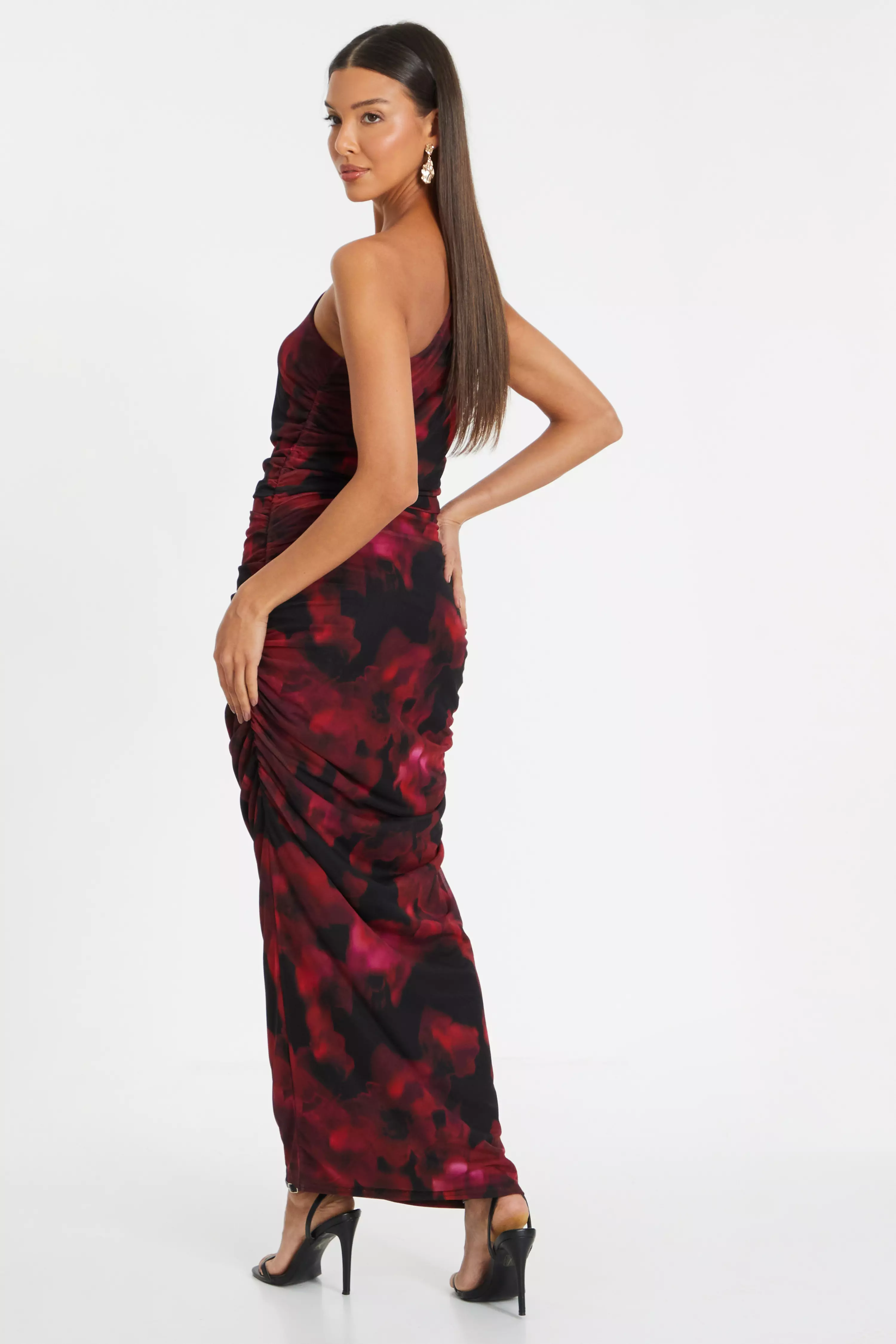 Black Floral One Shoulder Midaxi Dress