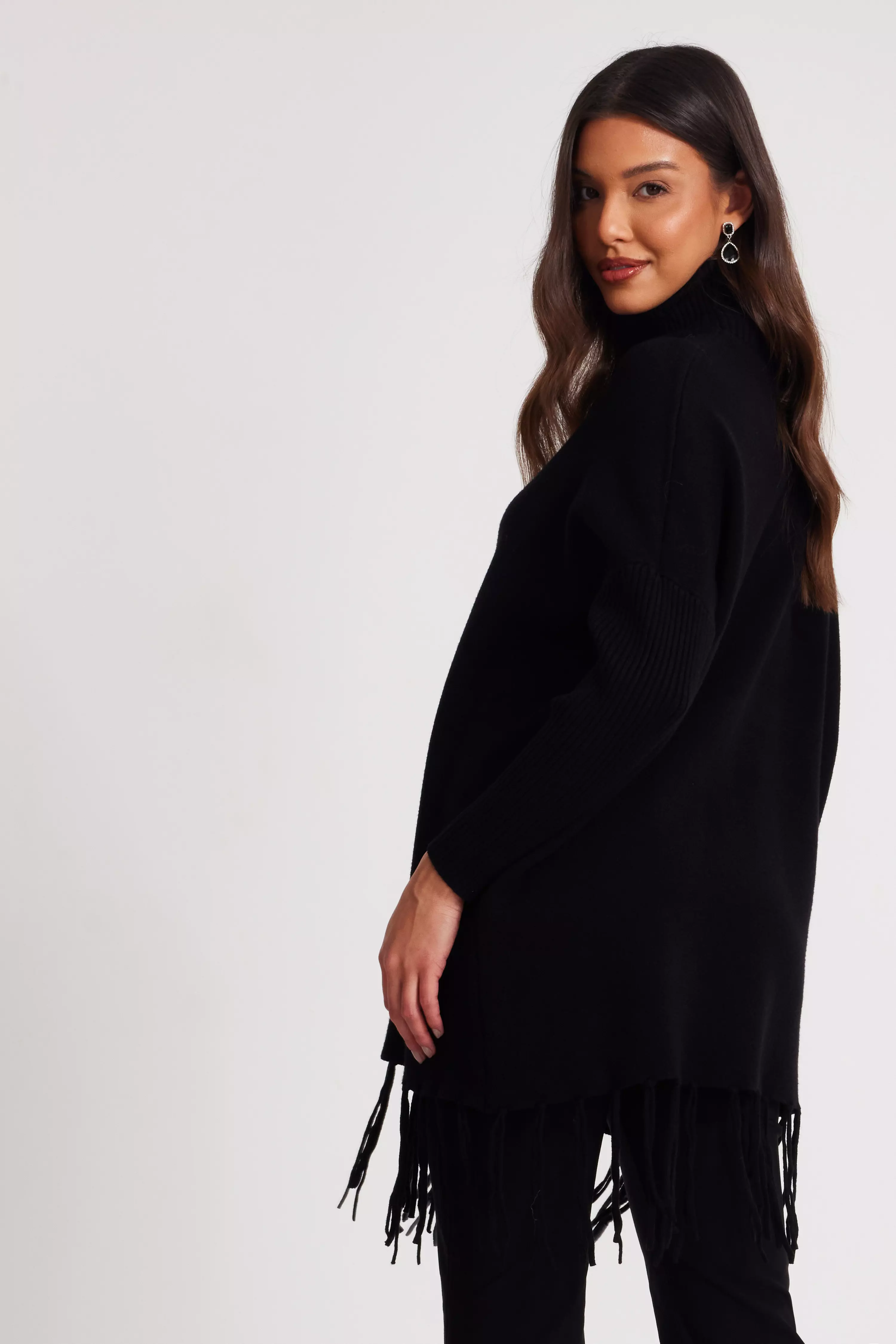 Black Knit Tassel Hem Jumper