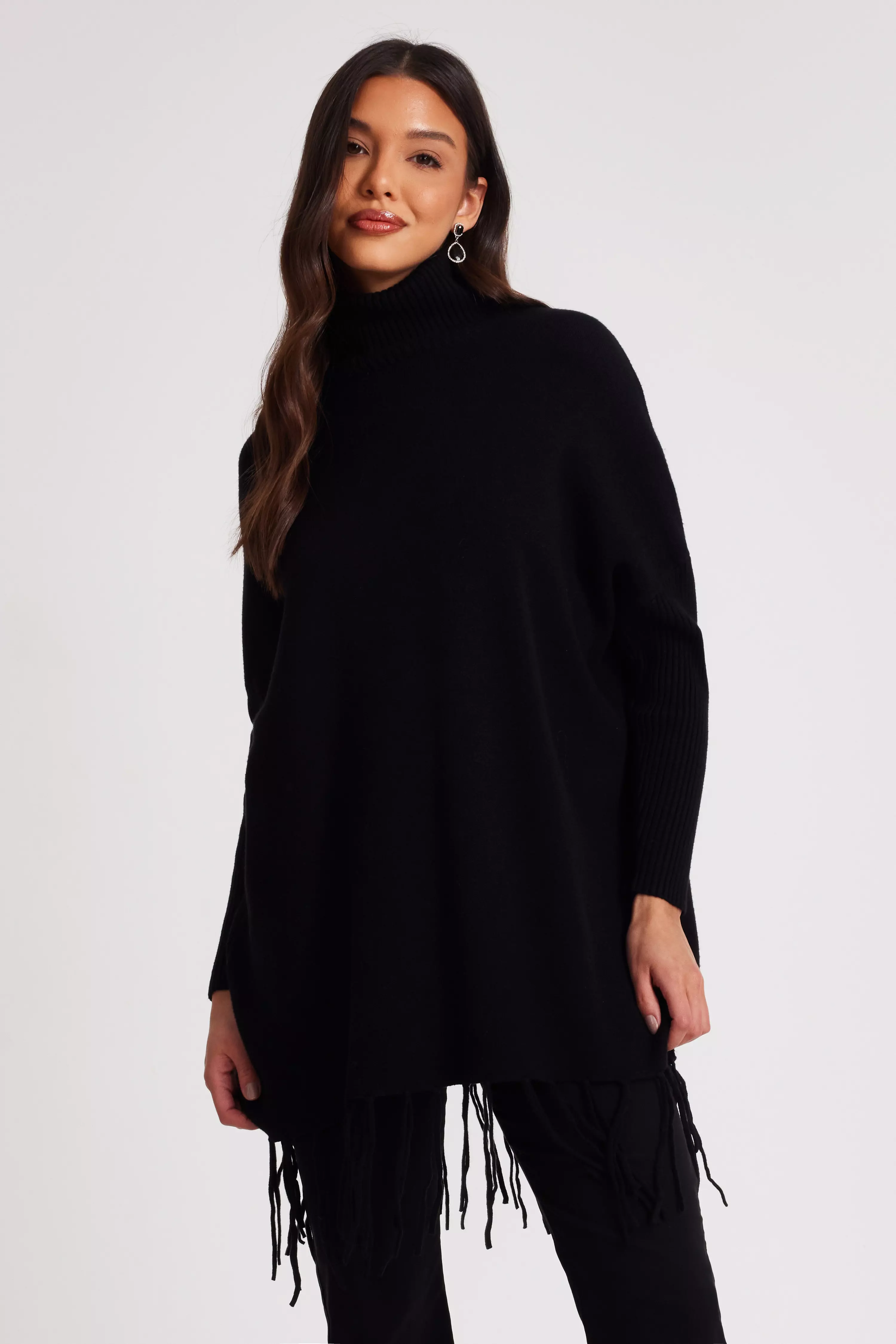 Black Knit Tassel Hem Jumper