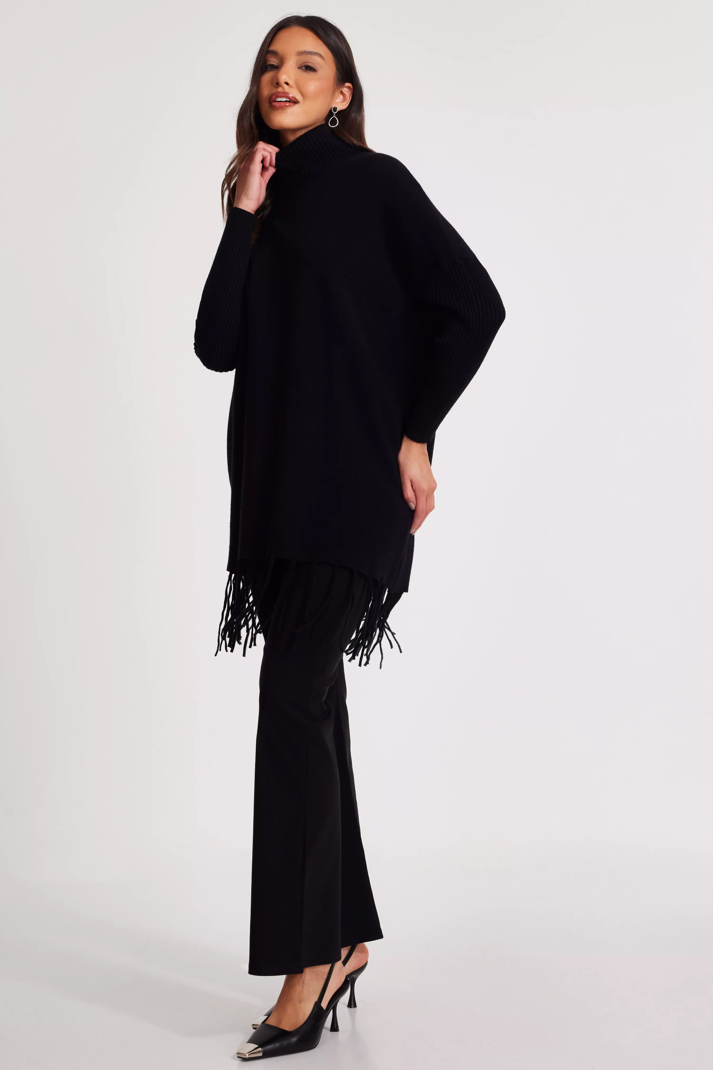 Black Knit Tassel Hem Jumper