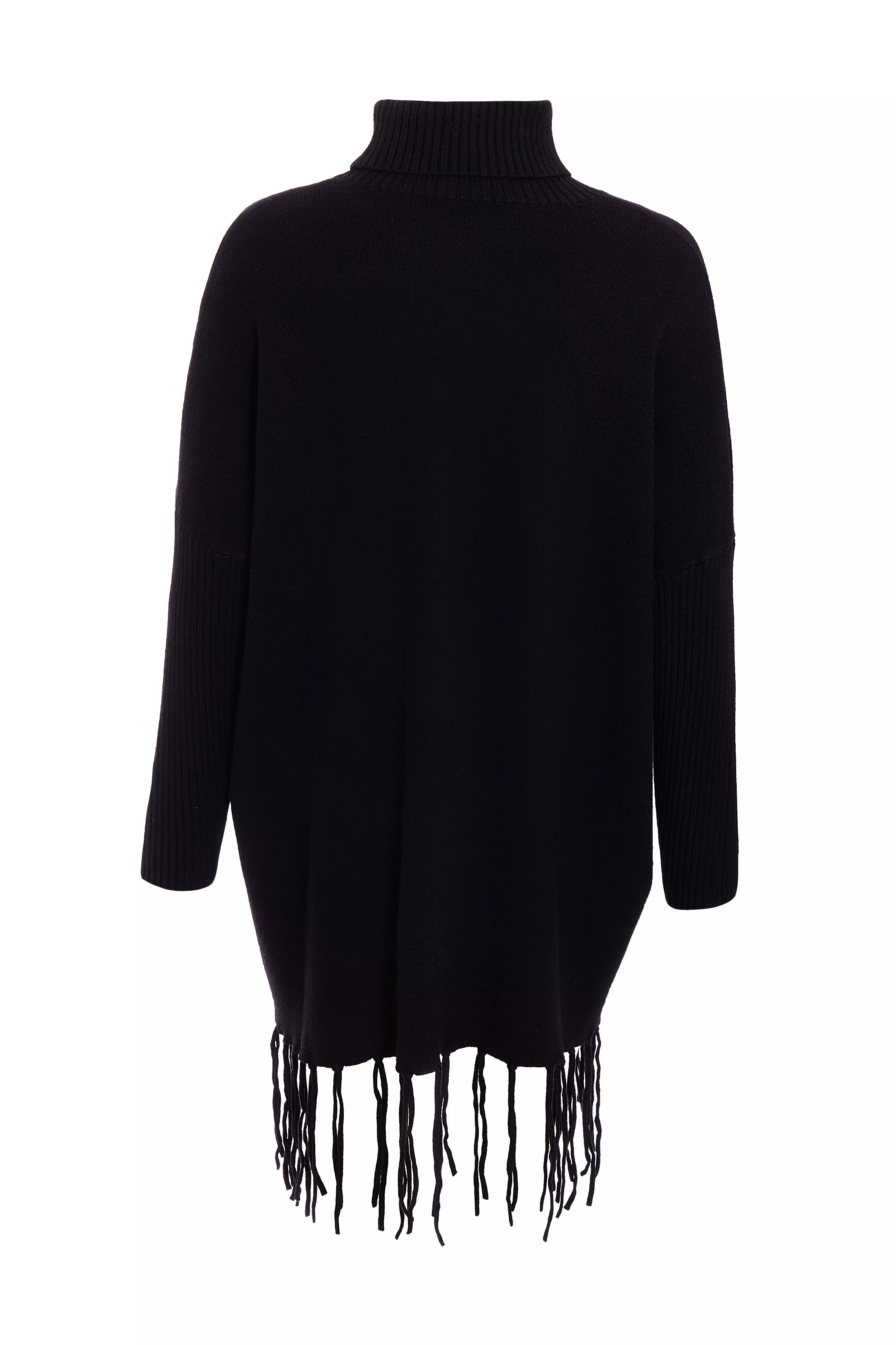 Black Knit Tassel Hem Jumper