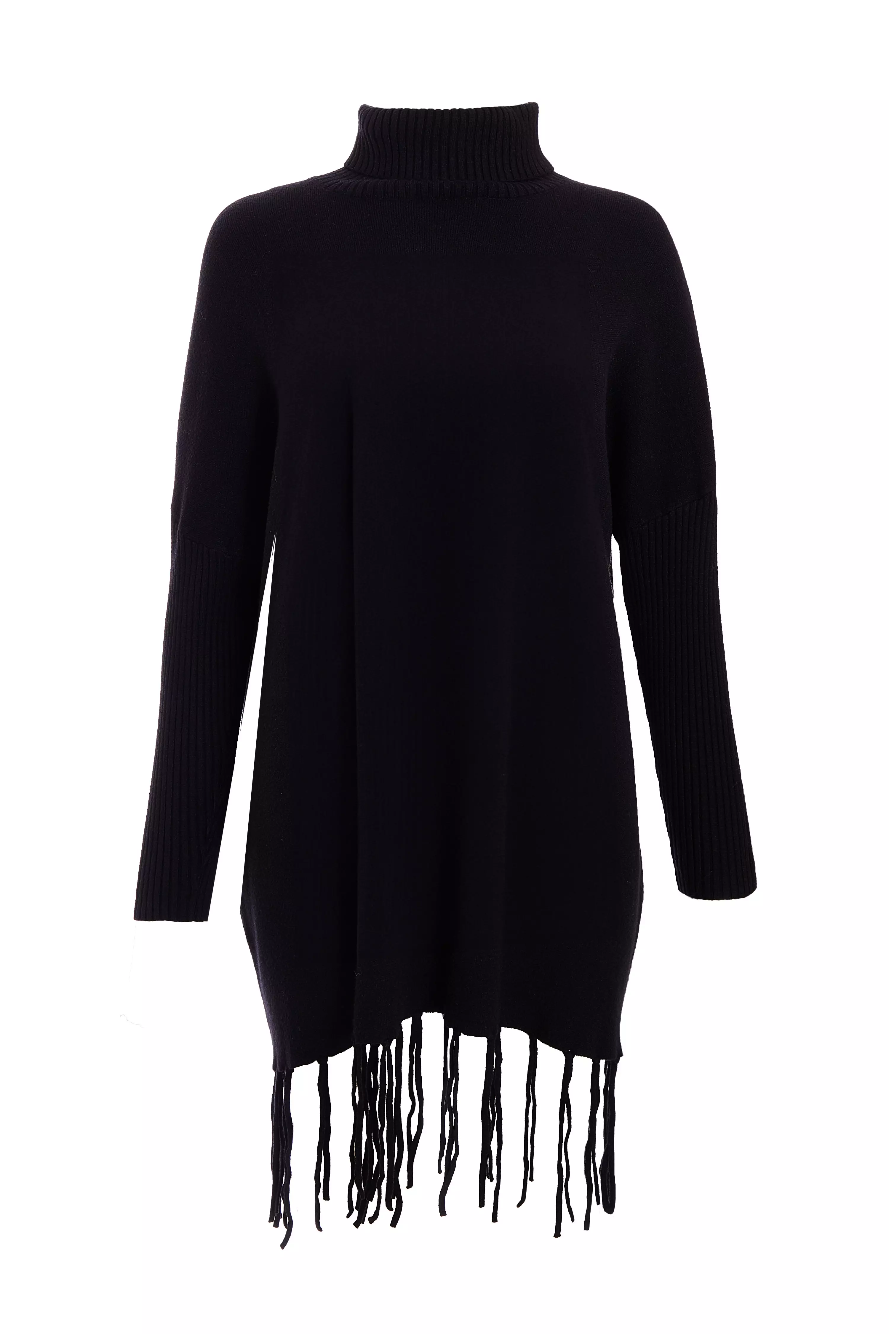 Black Knit Tassel Hem Jumper